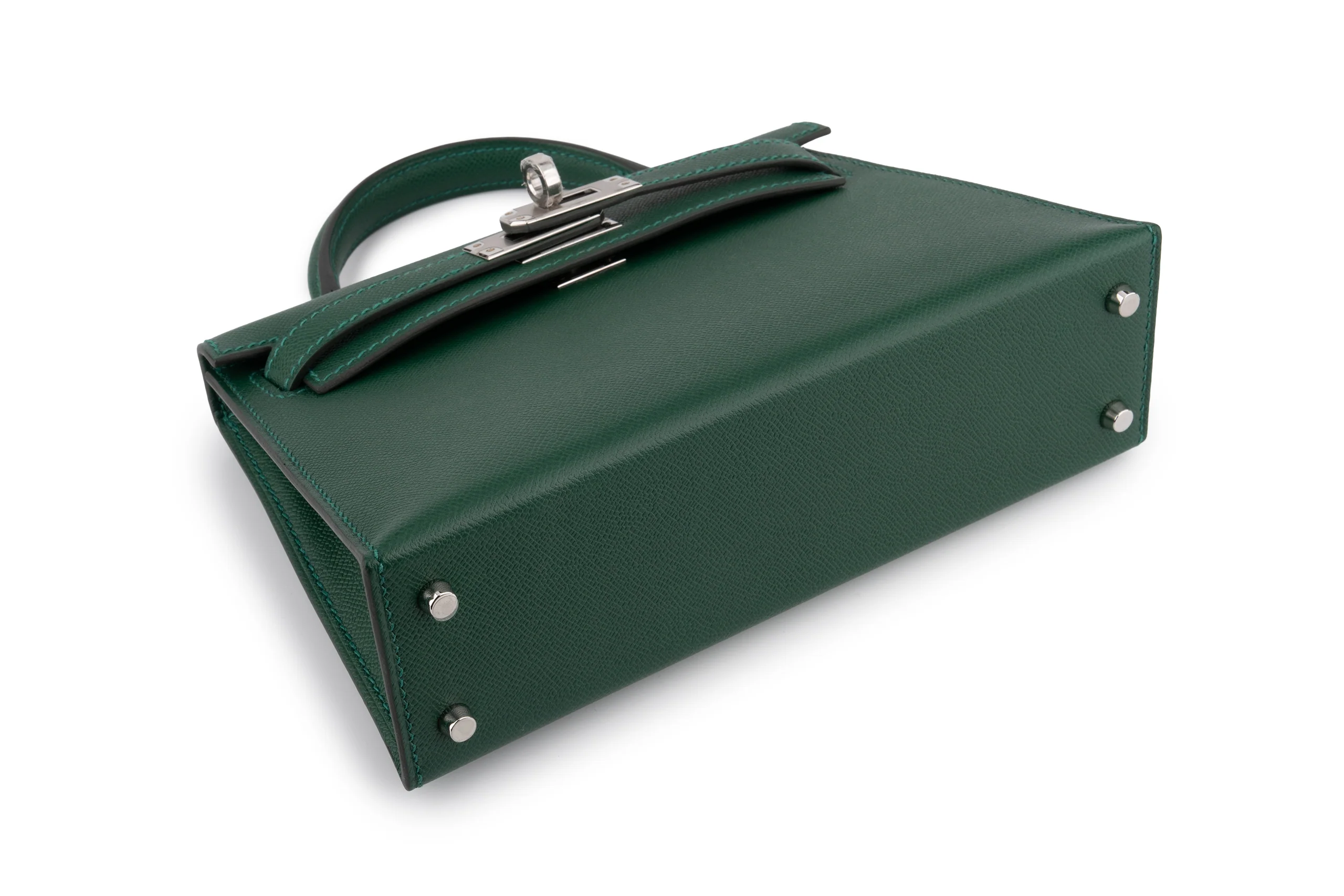 Hermès Mini Kelly 		Veau Madame 	Vert Moyen 	PHW - Image 9