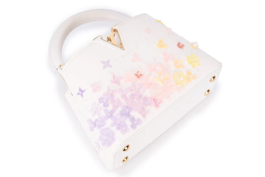 Louis Vuitton Capucines Mini Limited Edition With Flowers Calf Leather Optic White GHW - Image 10