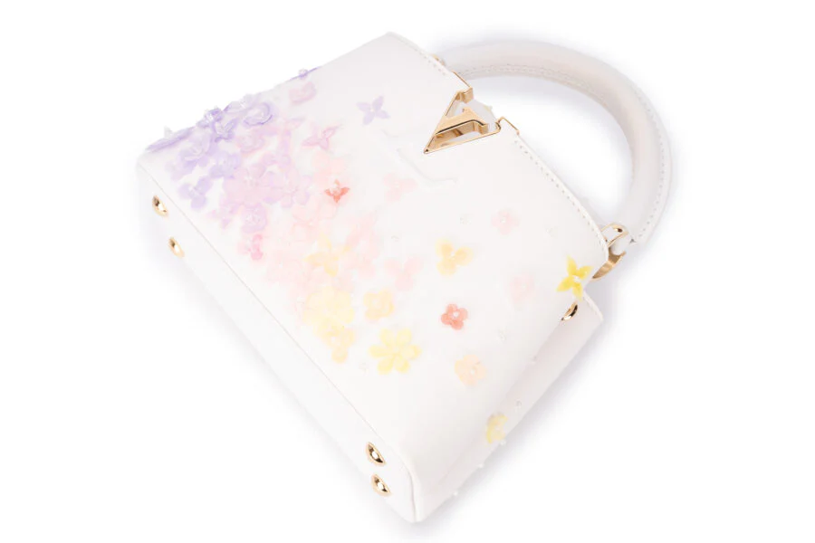 Louis Vuitton Capucines Mini Limited Edition With Flowers Calf Leather Optic White GHW - Image 11