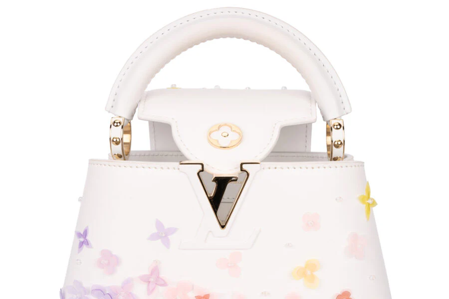 Louis Vuitton Capucines Mini Limited Edition With Flowers Calf Leather Optic White GHW - Image 7