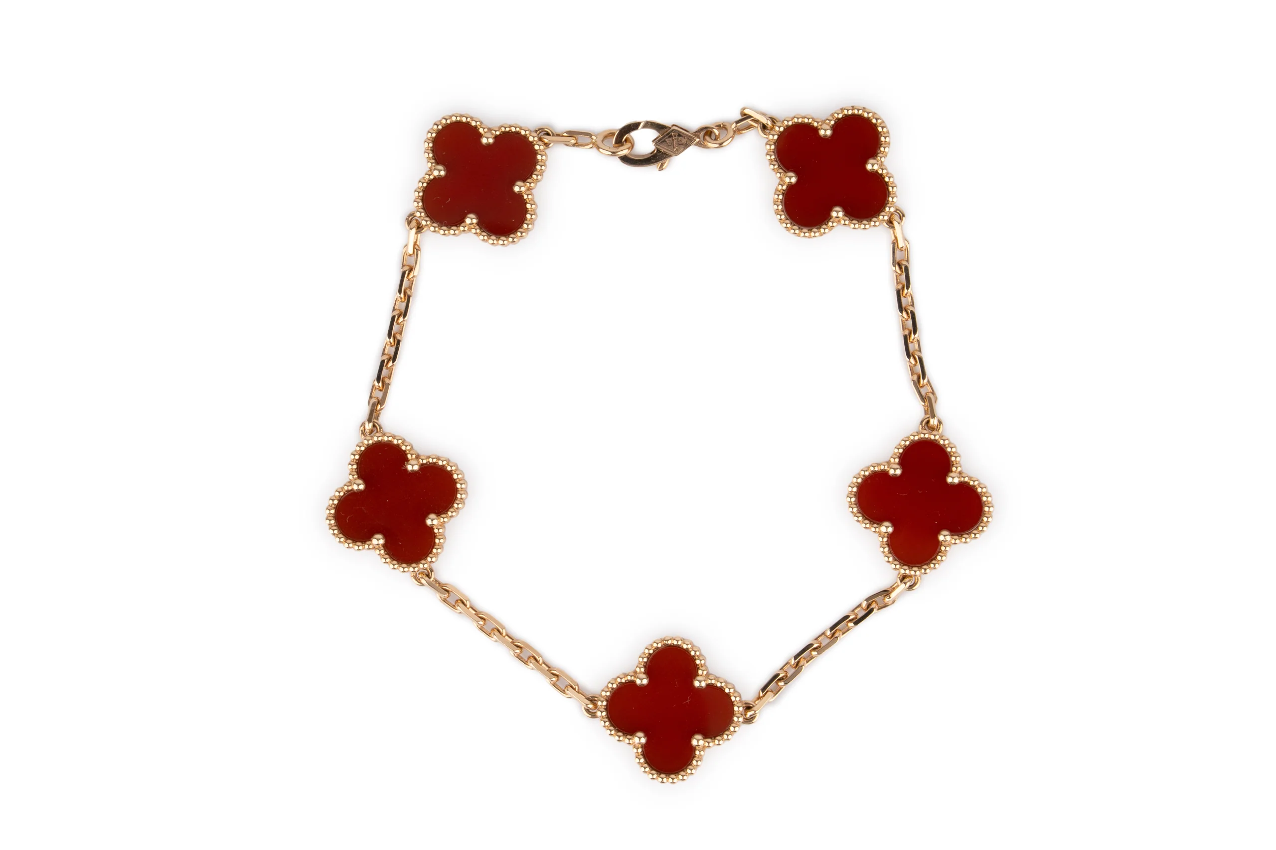 Van Cleef Alhambra Bracelet	5 Motifs	Carnelian	Yellow Gold