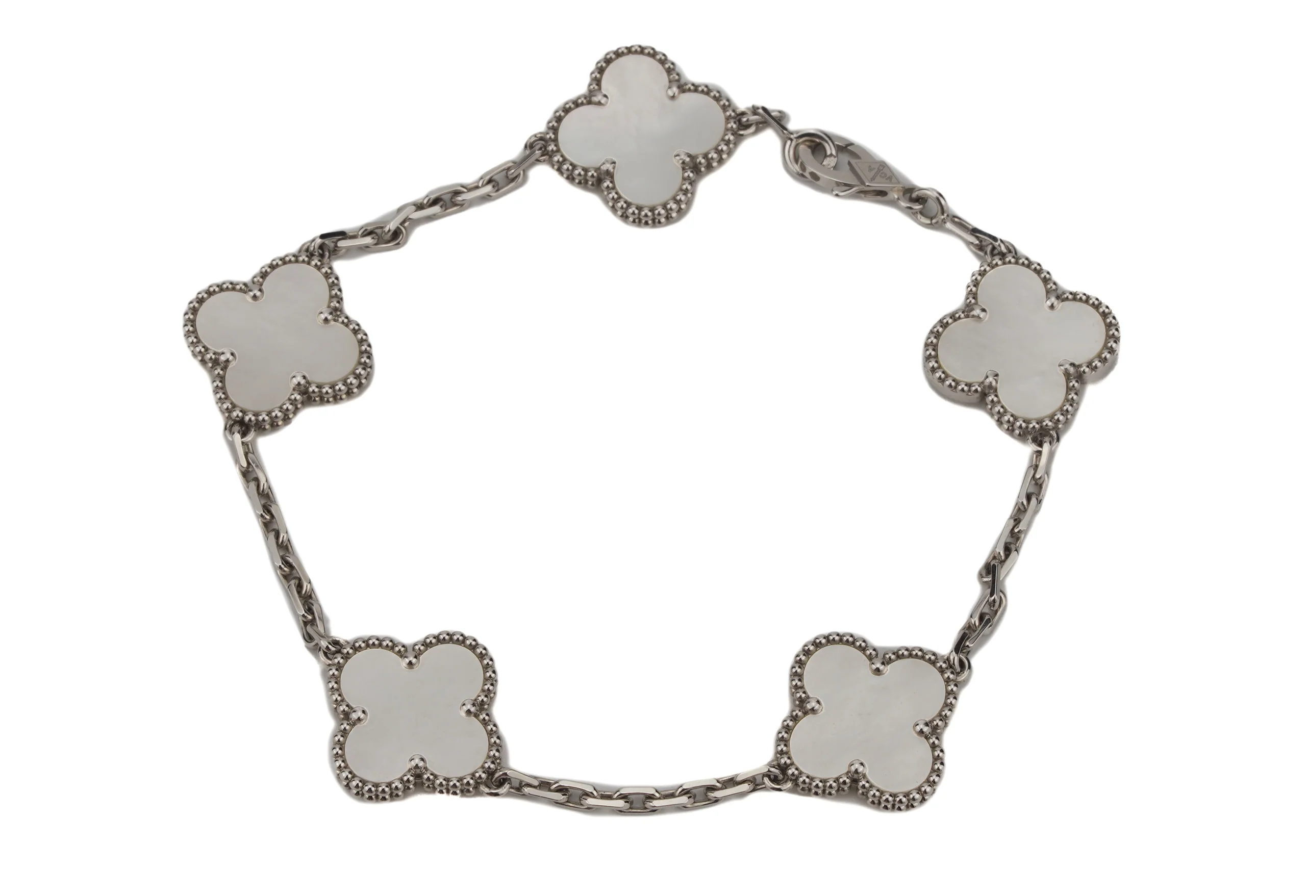 Van Cleef And Arpels Alhambra Vintage “5 Motif Mother Of Pearl” White Gold - Image 4