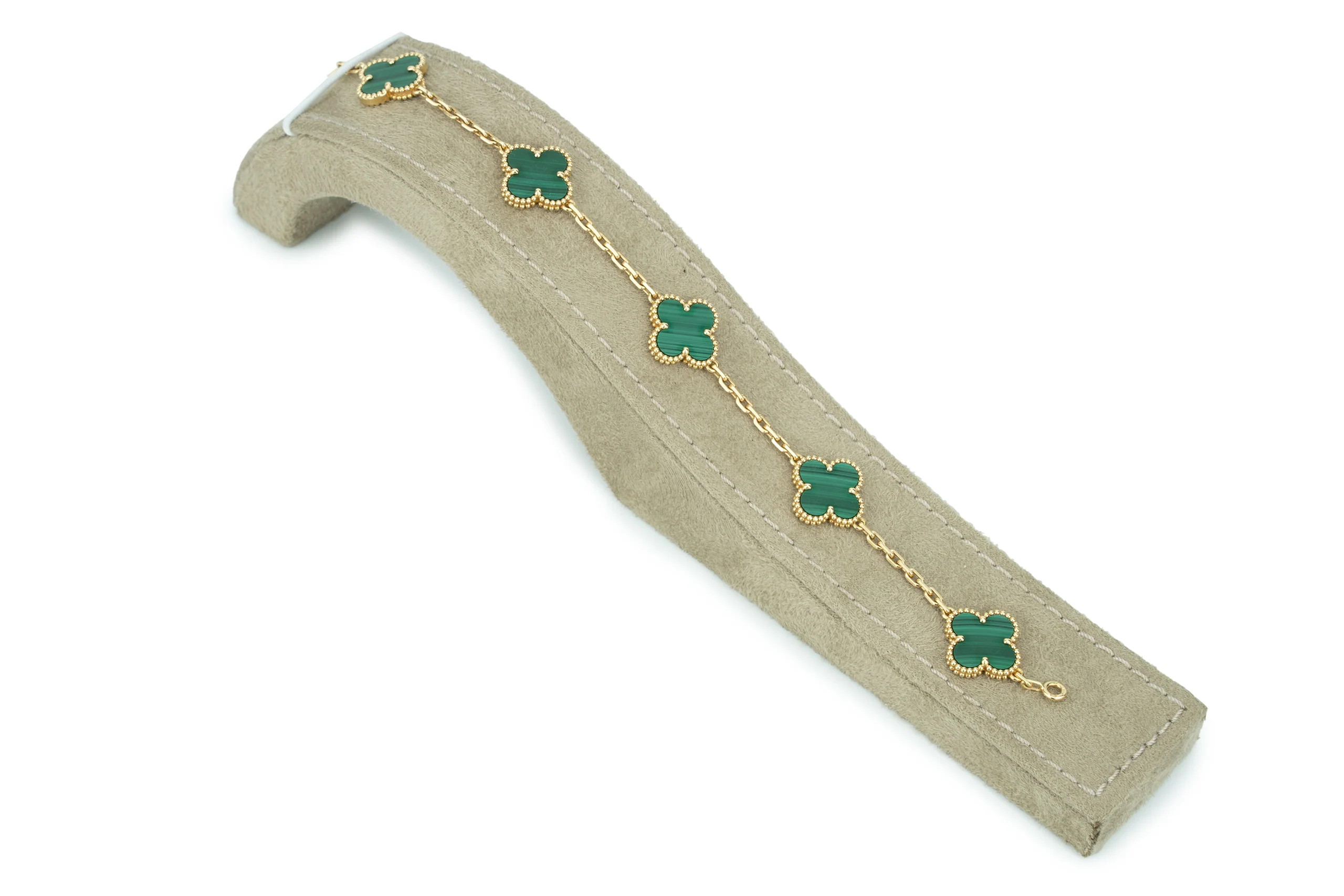 Van Cleef And Arpels Alhambra Vintage Bracelet 5 Motif Malachite Yellow Gold - Image 3