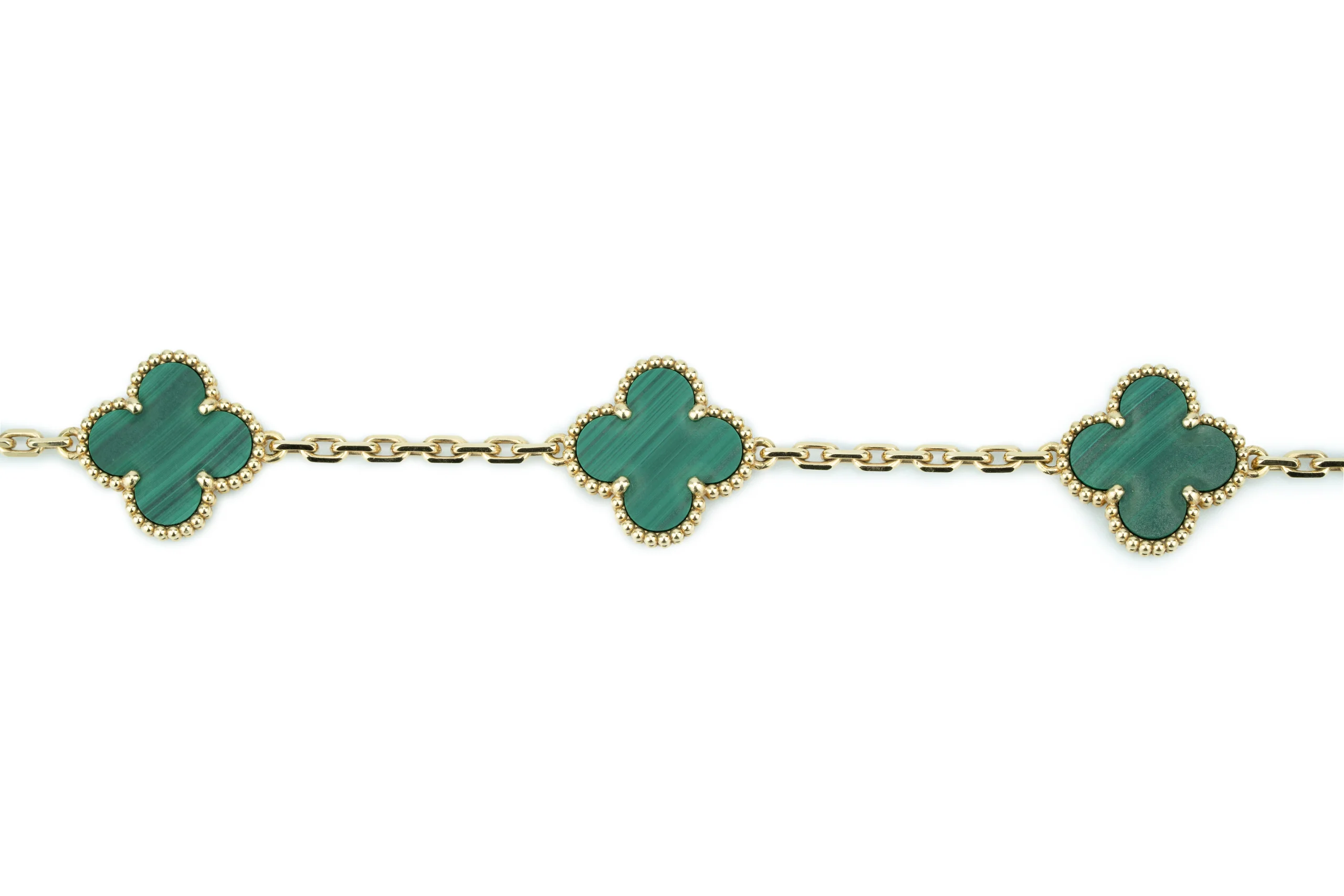 Van Cleef And Arpels Alhambra Vintage Bracelet 5 Motif Malachite Yellow Gold - Image 4