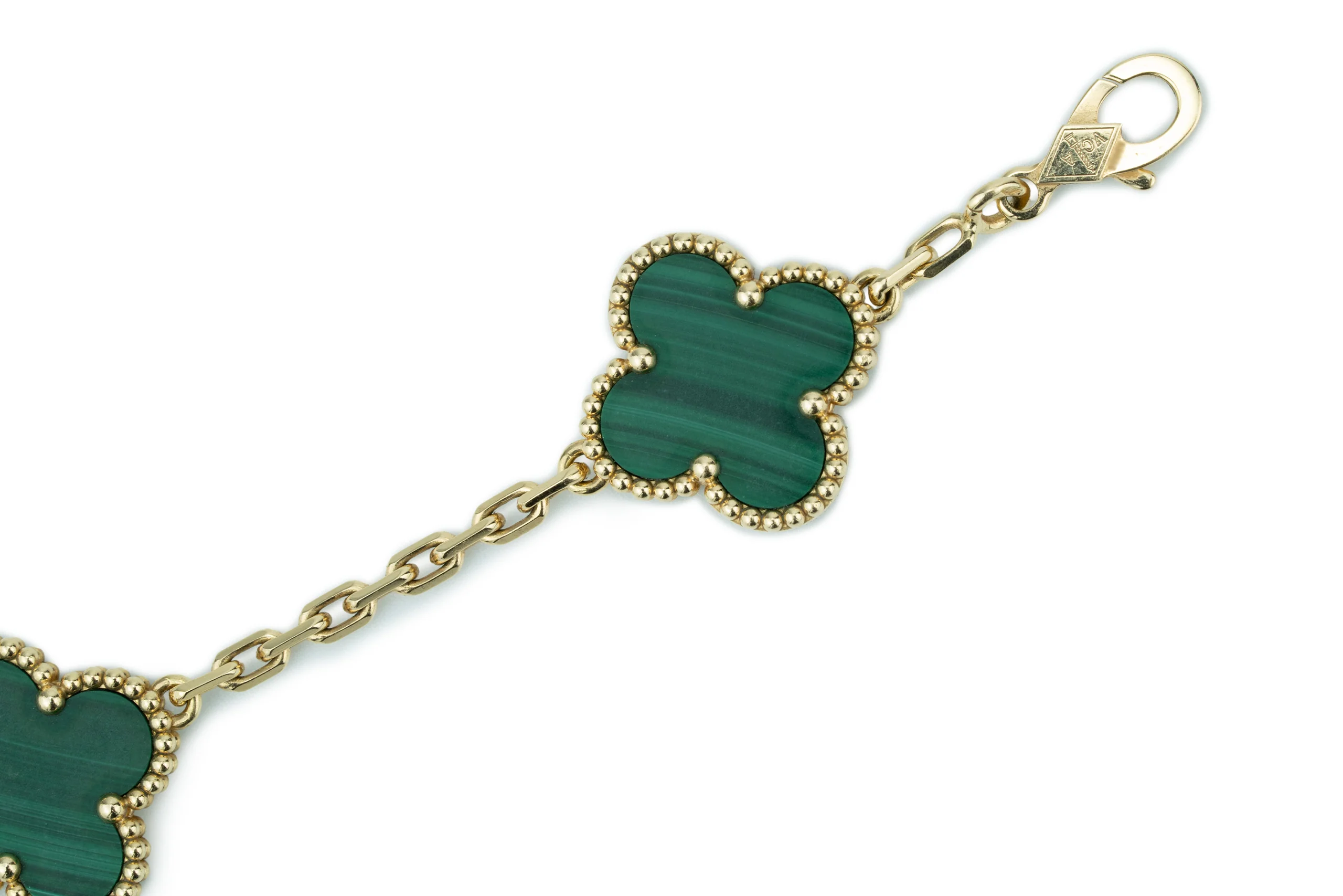 Van Cleef And Arpels Alhambra Vintage Bracelet 5 Motif Malachite Yellow Gold - Image 7