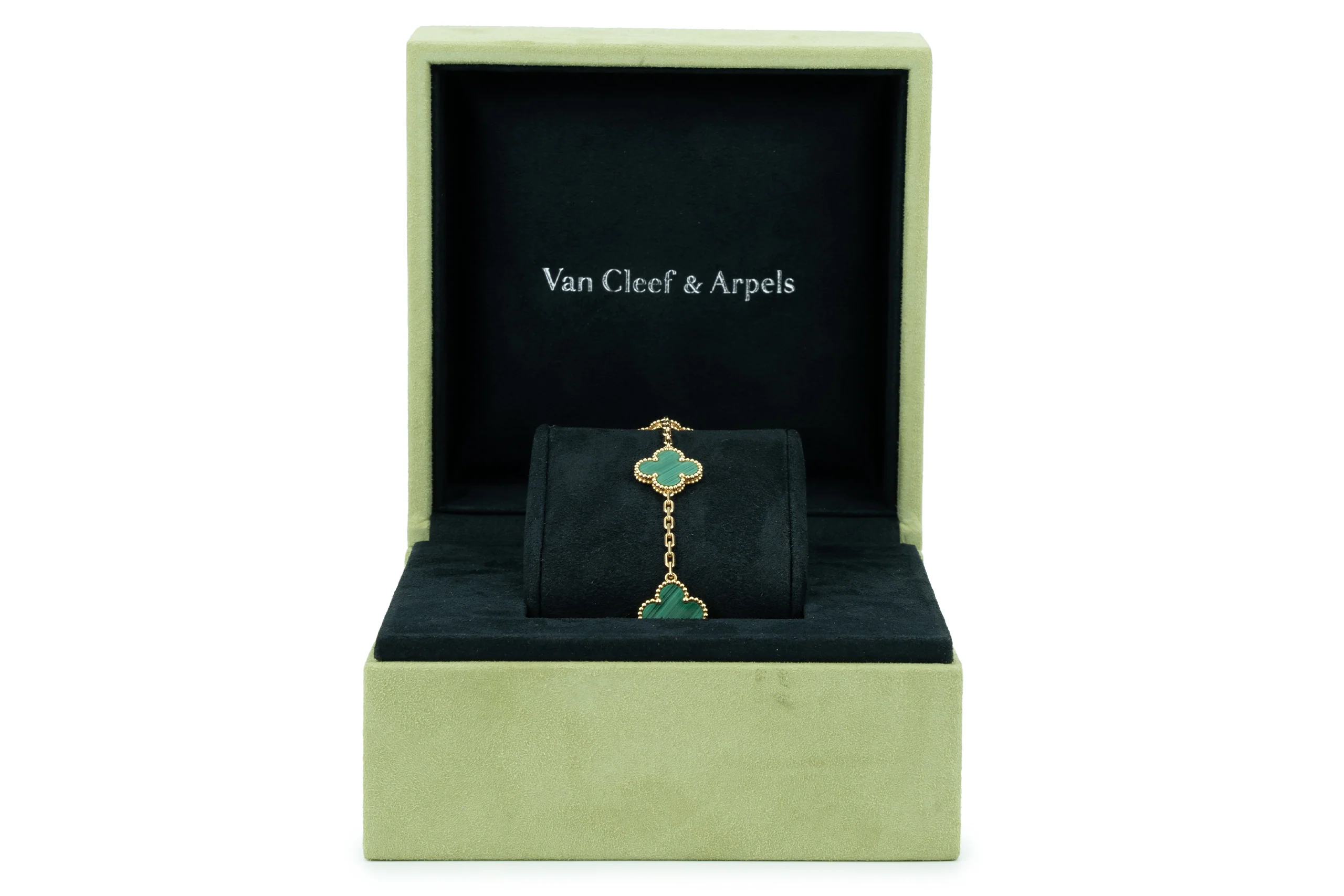 Van Cleef And Arpels Alhambra Vintage Bracelet 5 Motif Malachite Yellow Gold - Image 8