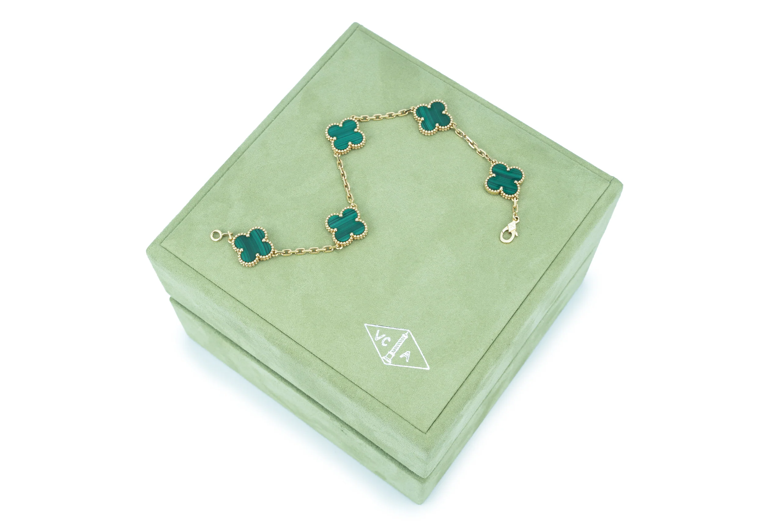 Van Cleef And Arpels Alhambra Vintage Bracelet 5 Motif Malachite Yellow Gold - Image 9