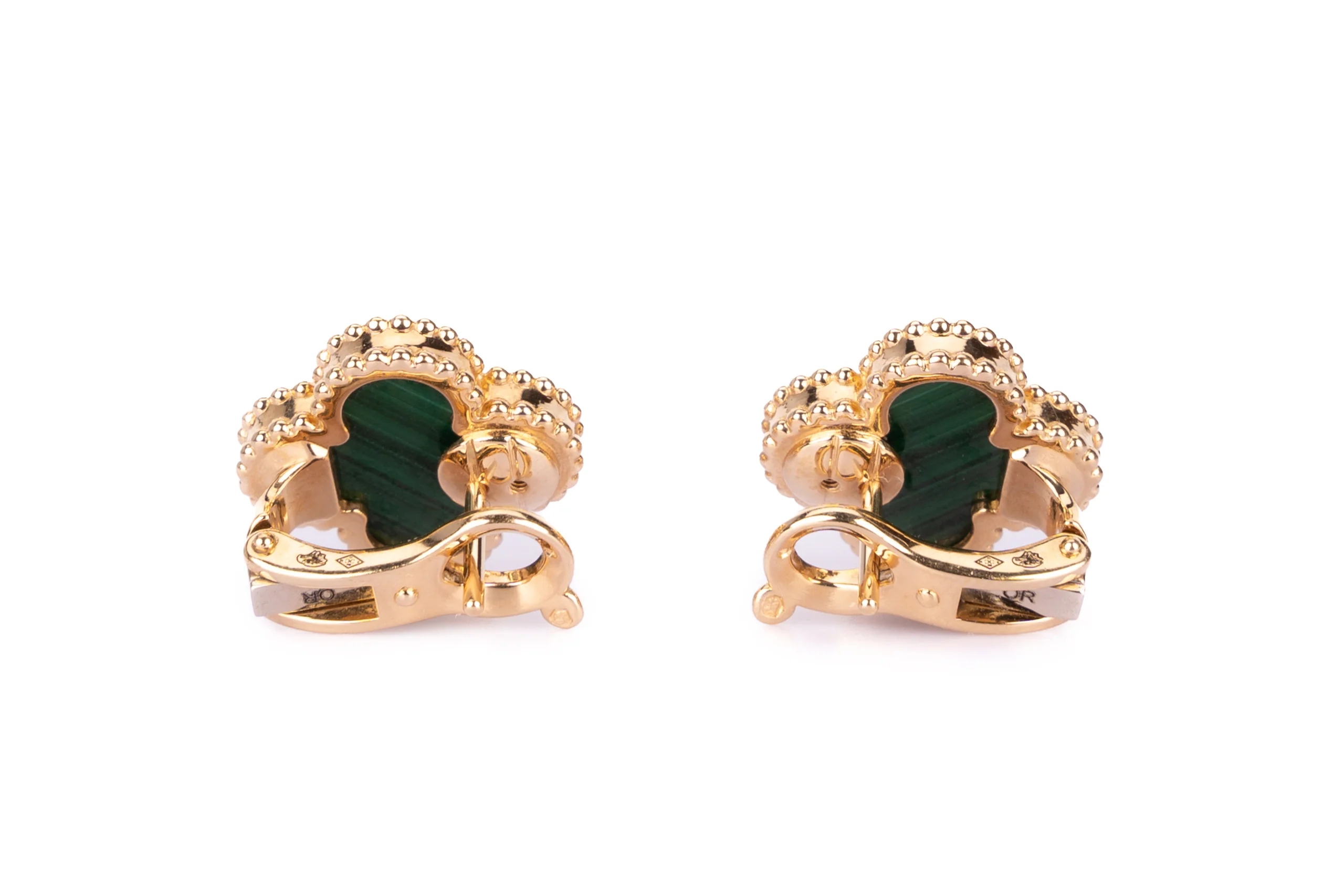 Van Cleef And Arpels Alhambra Vintage Earrings Malachite Yellow Gold - Image 3
