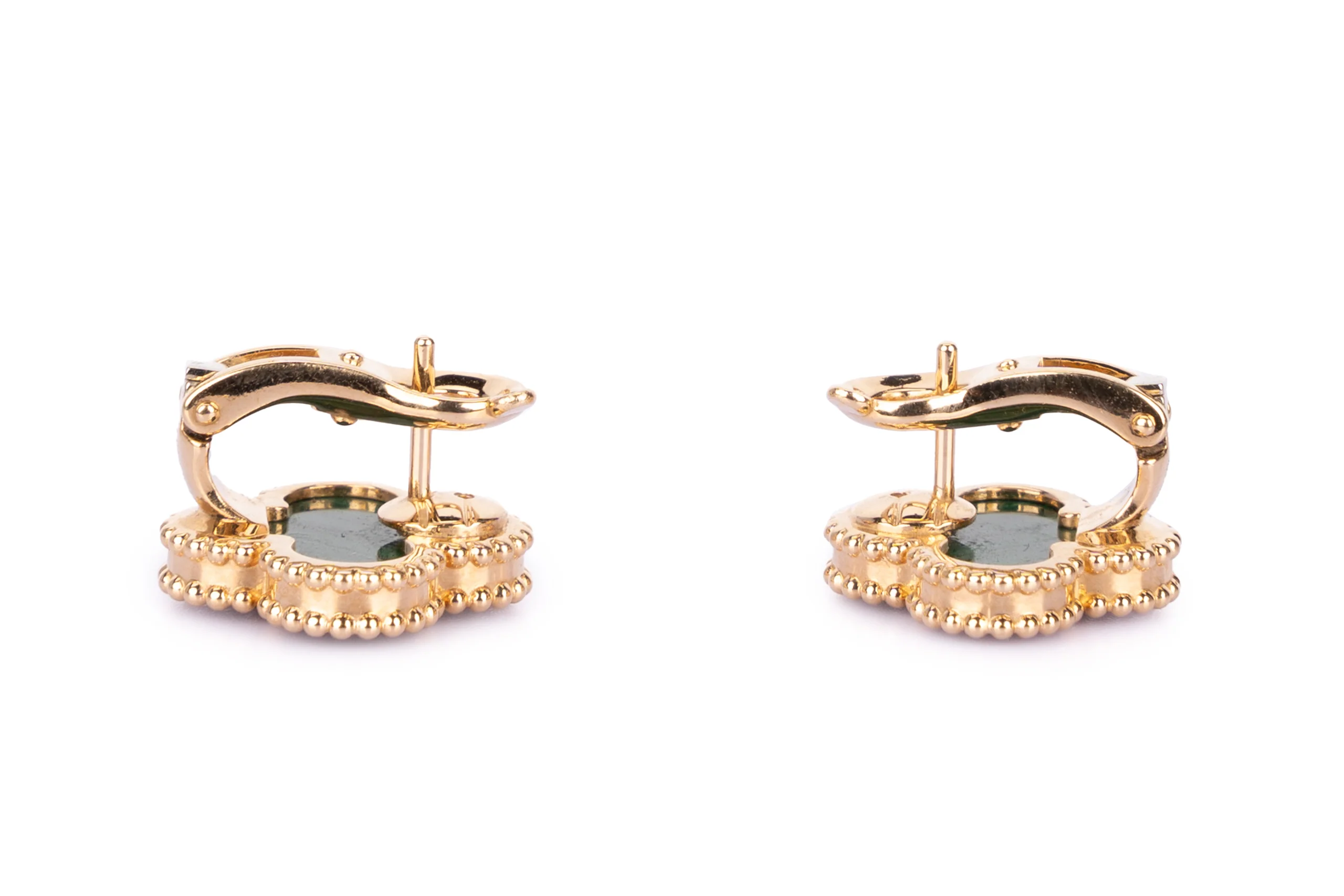 Van Cleef And Arpels Alhambra Vintage Earrings Malachite Yellow Gold - Image 4
