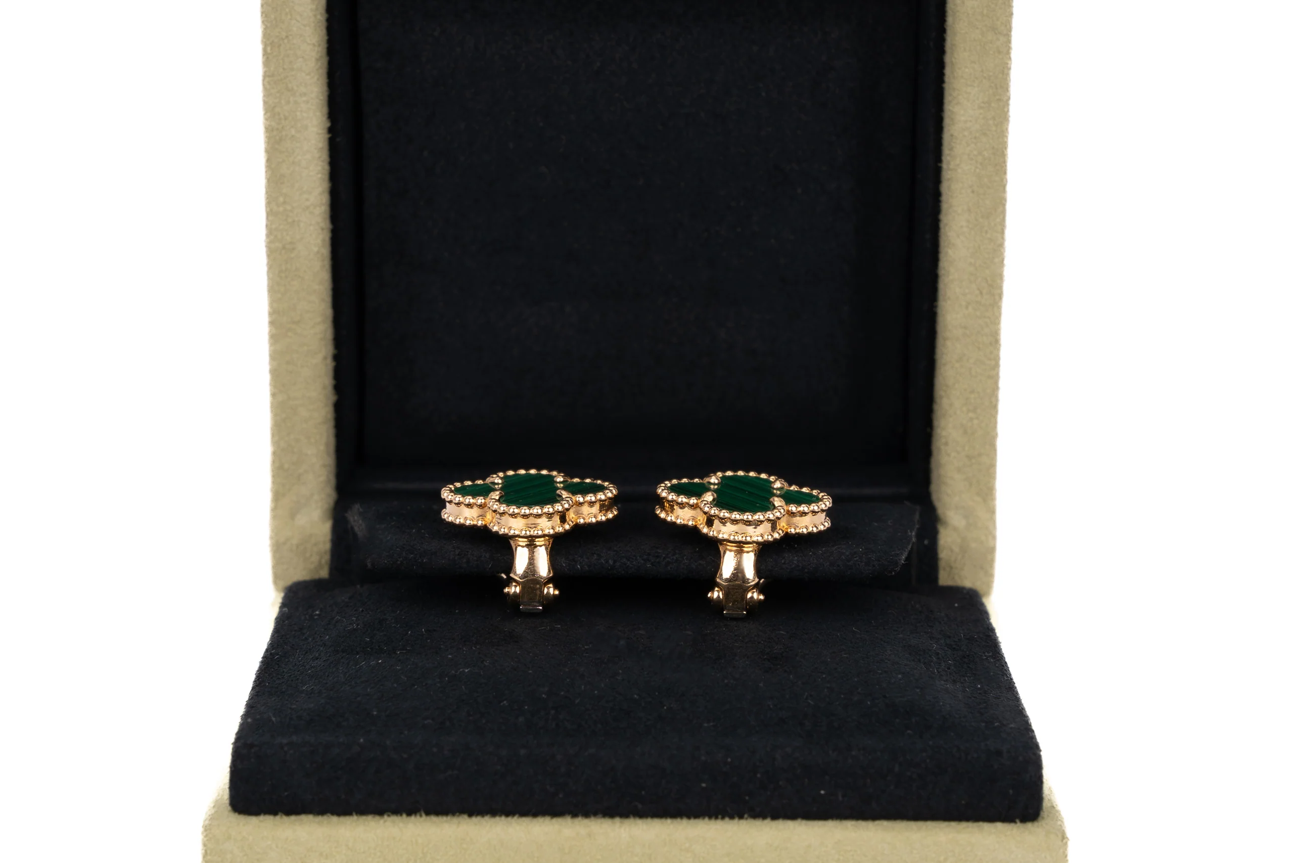 Van Cleef And Arpels Alhambra Vintage Earrings Malachite Yellow Gold - Image 6