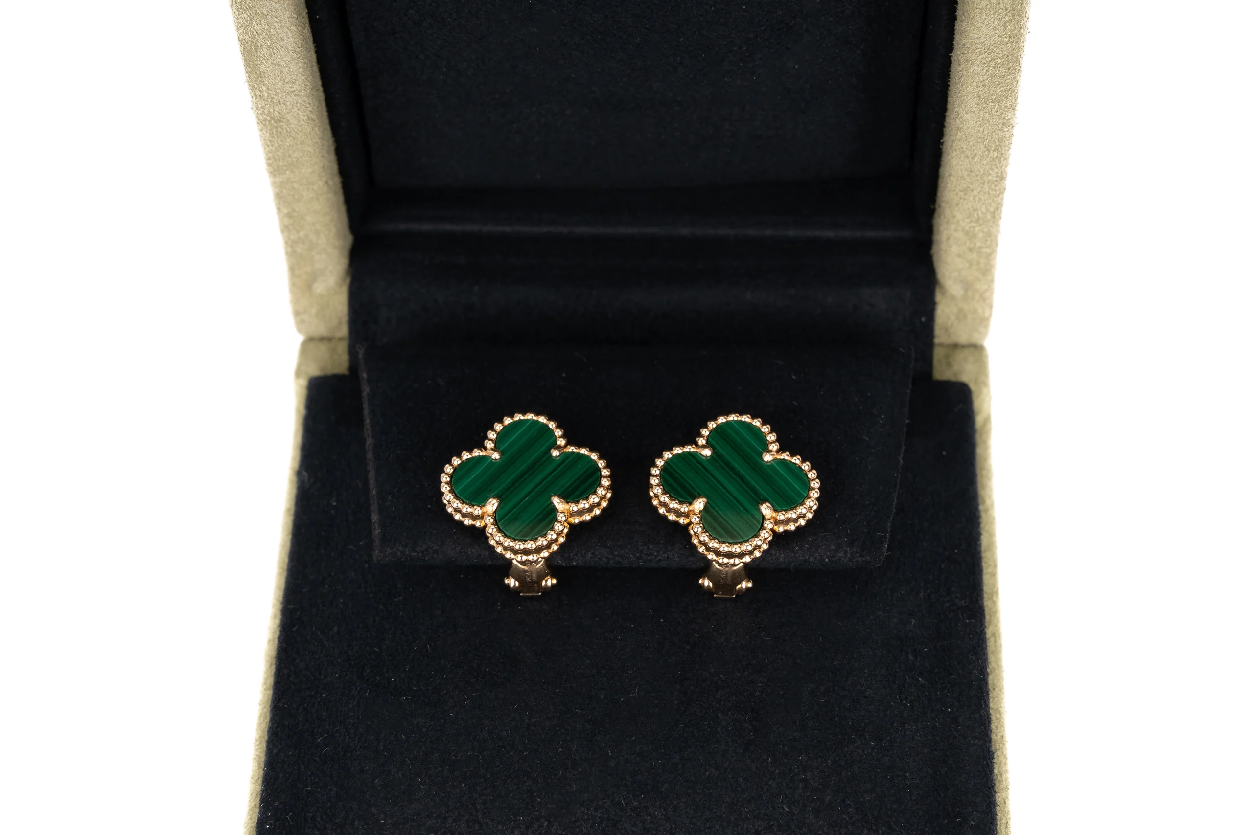 Van Cleef And Arpels Alhambra Vintage Earrings Malachite Yellow Gold - Image 7