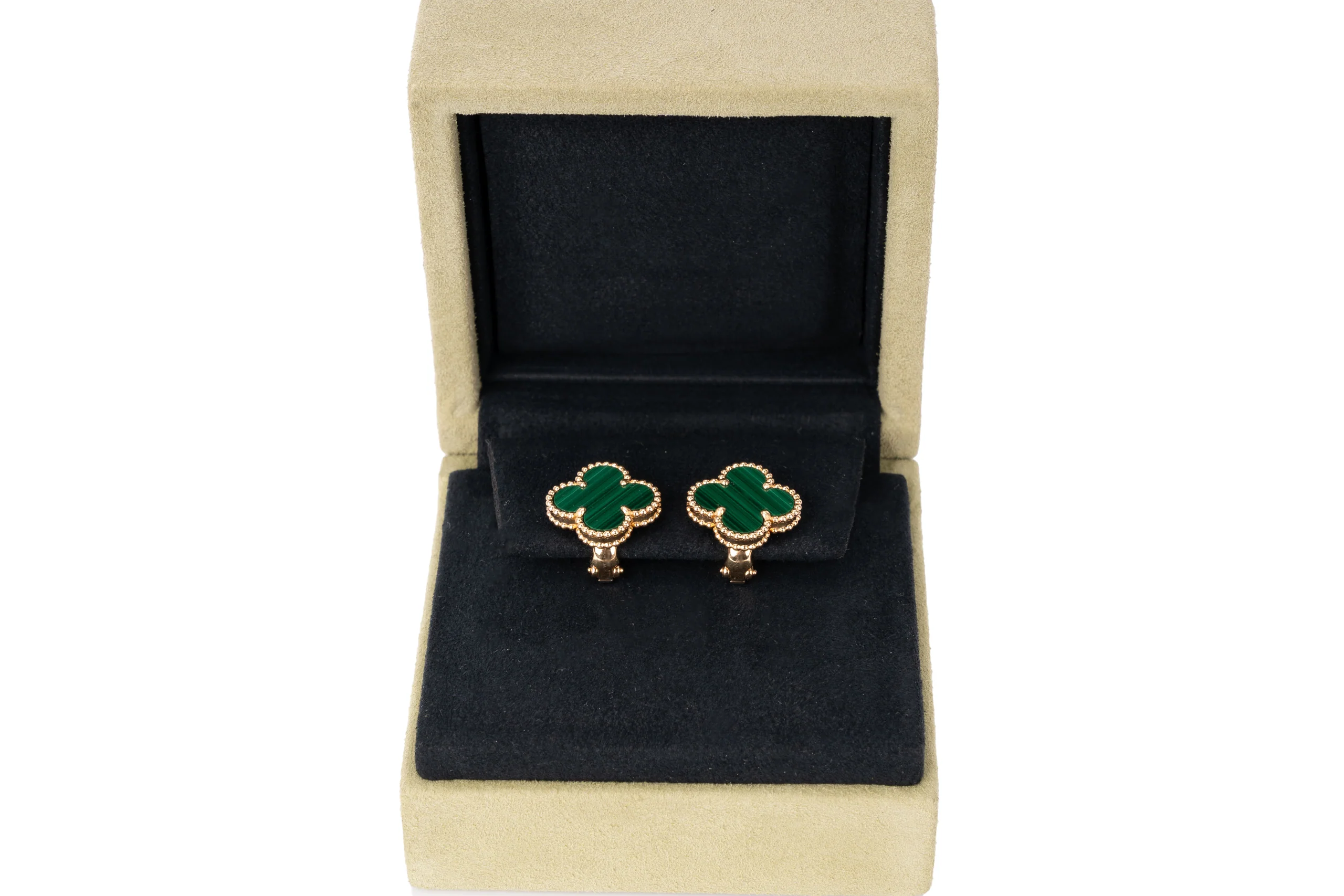 Van Cleef And Arpels Alhambra Vintage Earrings Malachite Yellow Gold - Image 8