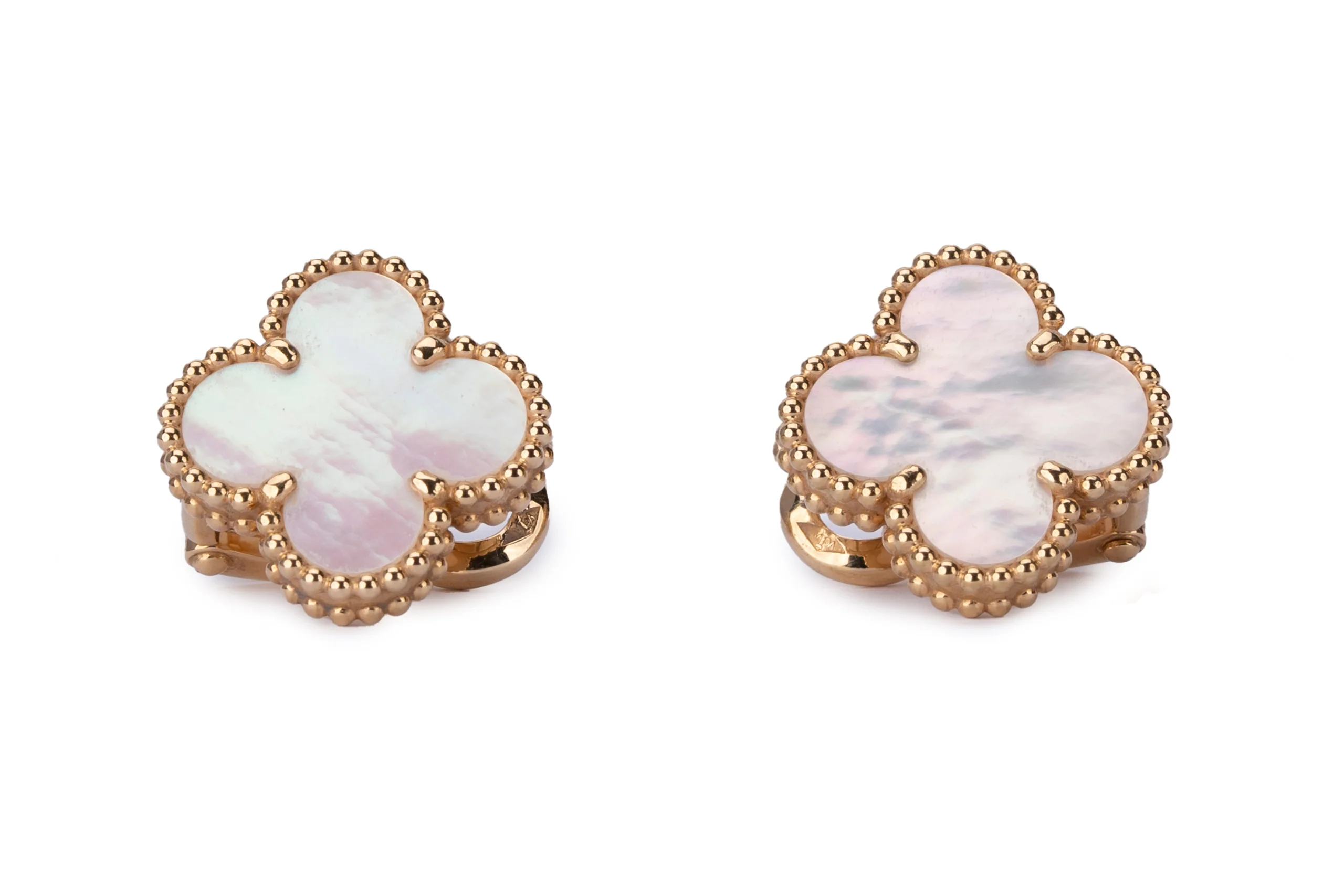Van Cleef And Arpels Alhambra Vintage Earrings Mop Yellow Gold