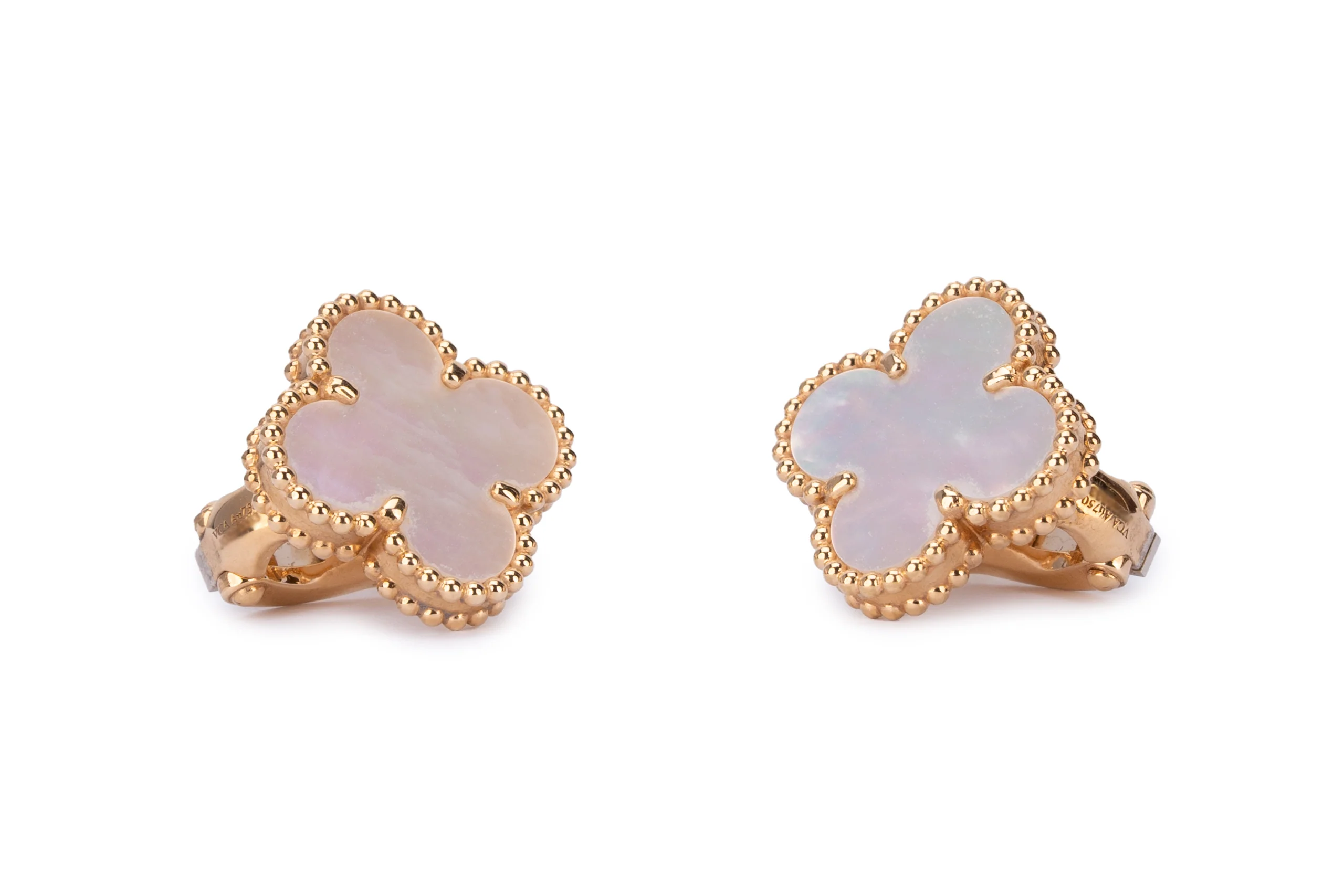 Van Cleef And Arpels Alhambra Vintage Earrings Mop Yellow Gold - Image 2
