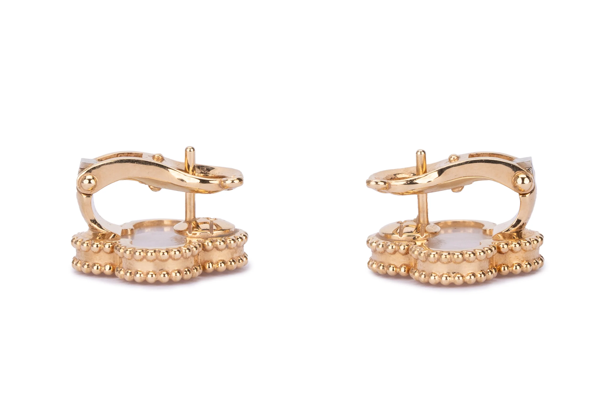 Van Cleef And Arpels Alhambra Vintage Earrings Mop Yellow Gold - Image 4