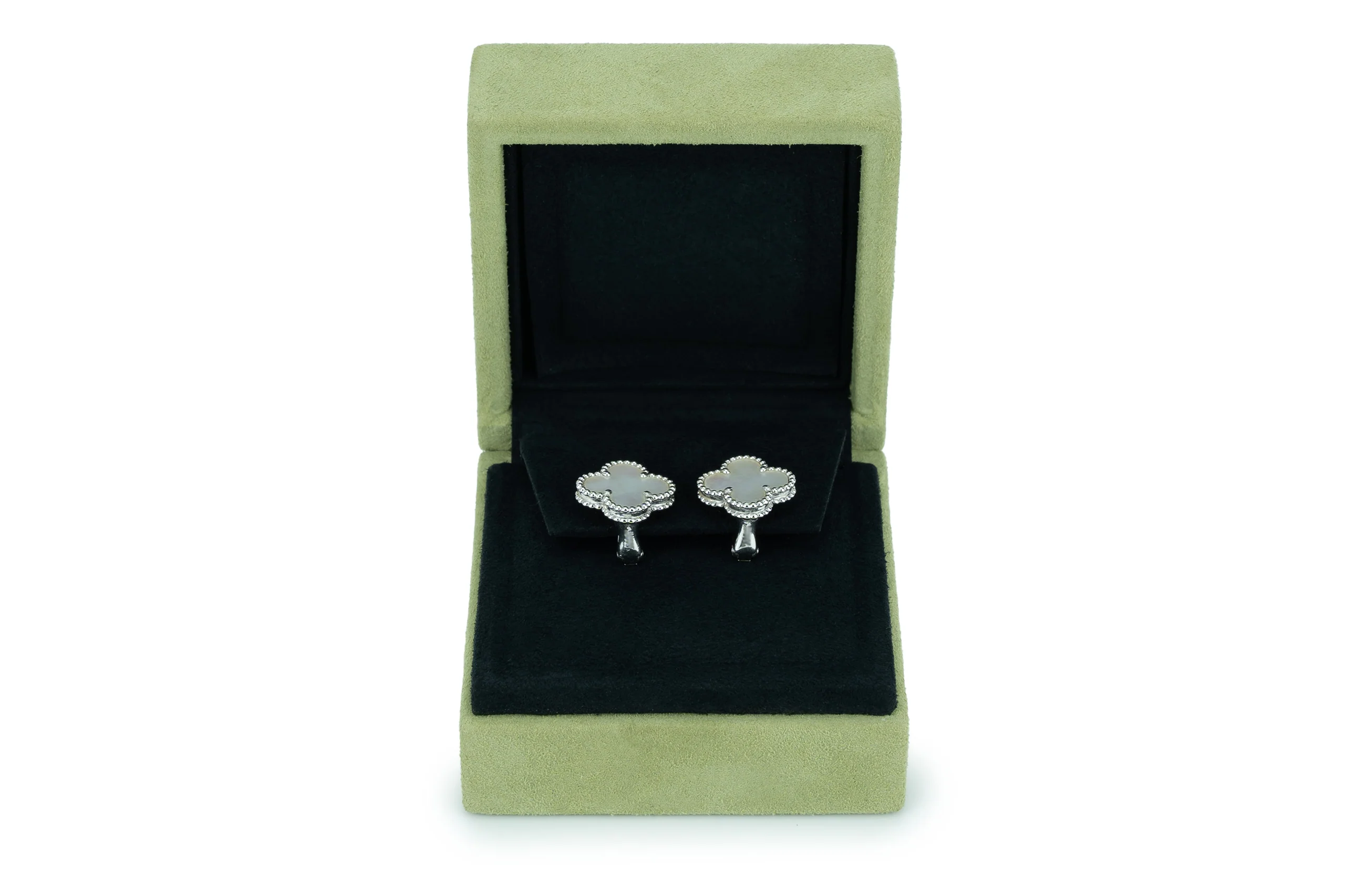 Van Cleef And Arpels Alhambra Vintage Earrings Mother Of Pearl White Gold - Image 5