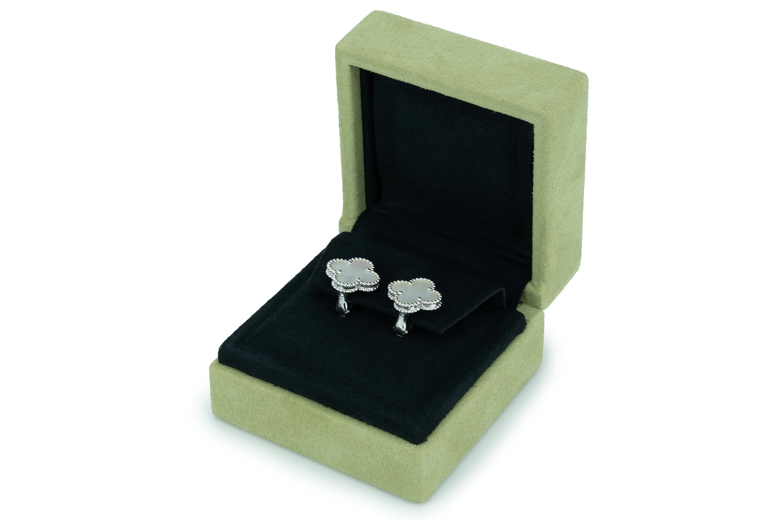 Van Cleef And Arpels Alhambra Vintage Earrings Mother Of Pearl White Gold - Image 6