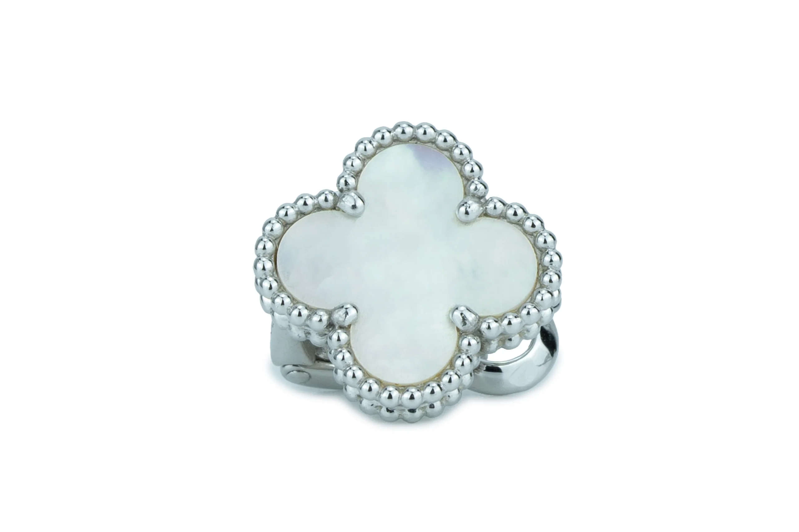 Van Cleef And Arpels Alhambra Vintage Earrings Mother Of Pearl White Gold - Image 8