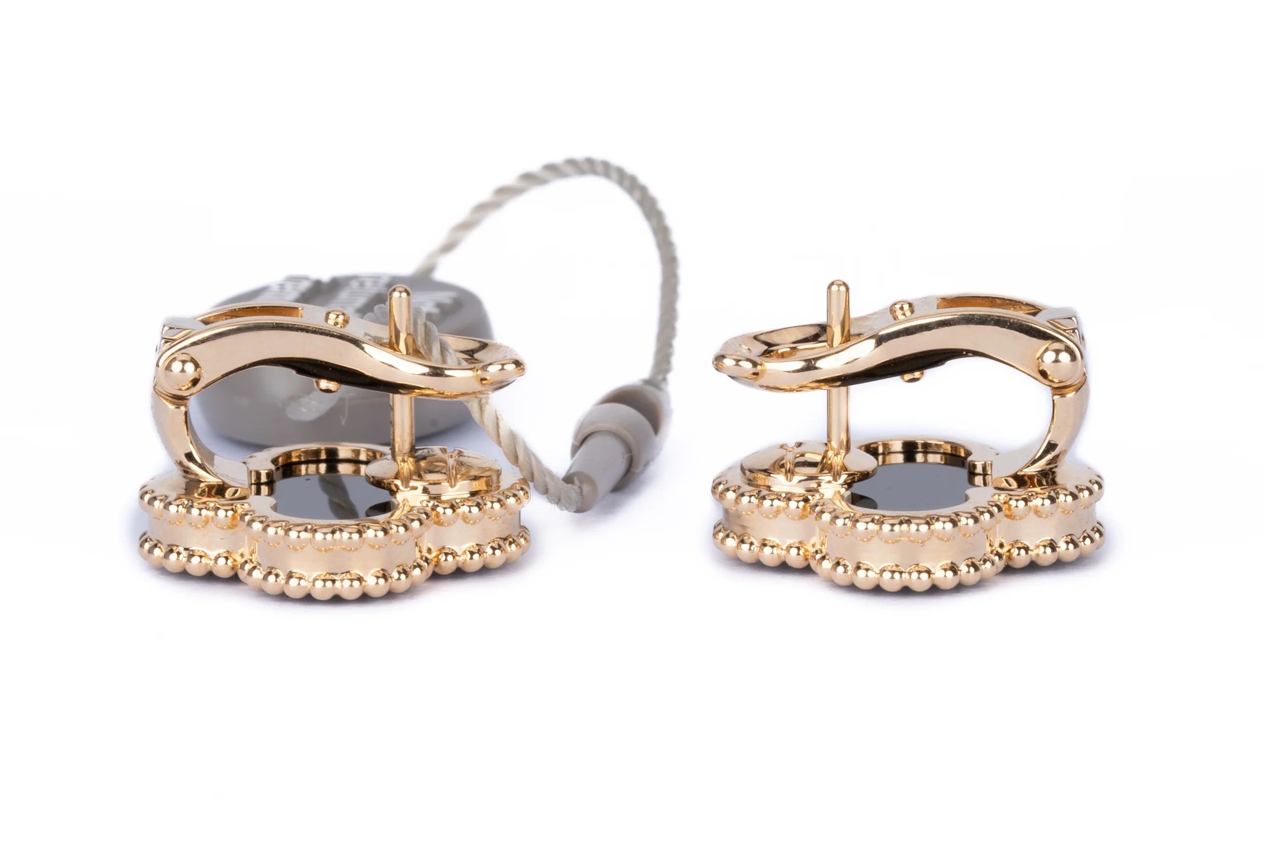 Van Cleef And Arpels Alhambra Vintage Earrings Onyx Yellow Gold - Image 2