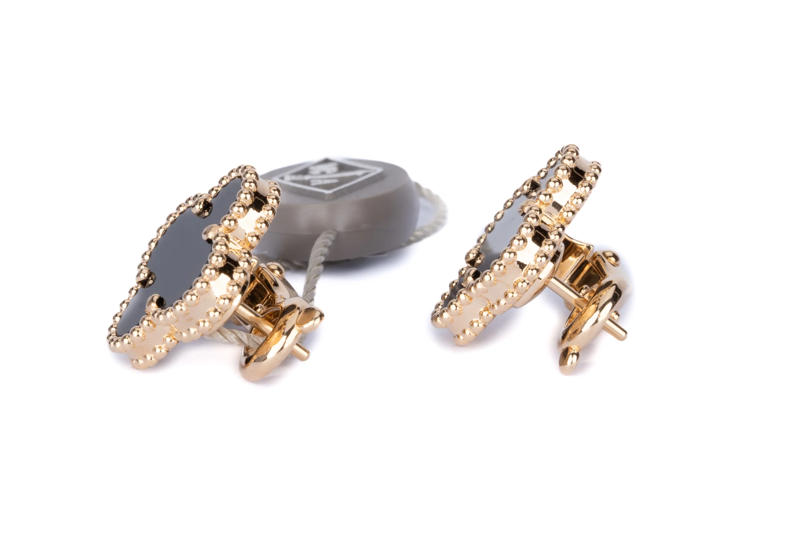 Van Cleef And Arpels Alhambra Vintage Earrings Onyx Yellow Gold - Image 3