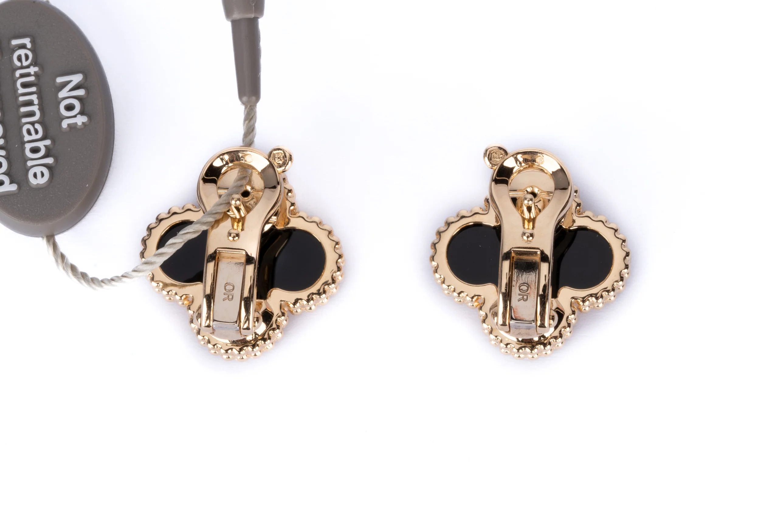 Van Cleef And Arpels Alhambra Vintage Earrings Onyx Yellow Gold - Image 5