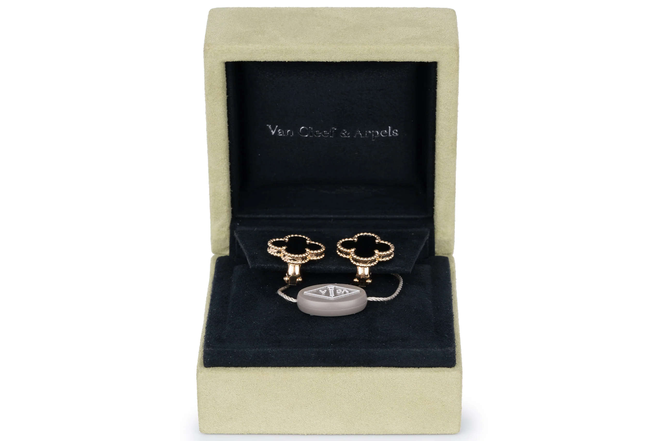Van Cleef And Arpels Alhambra Vintage Earrings Onyx Yellow Gold - Image 6