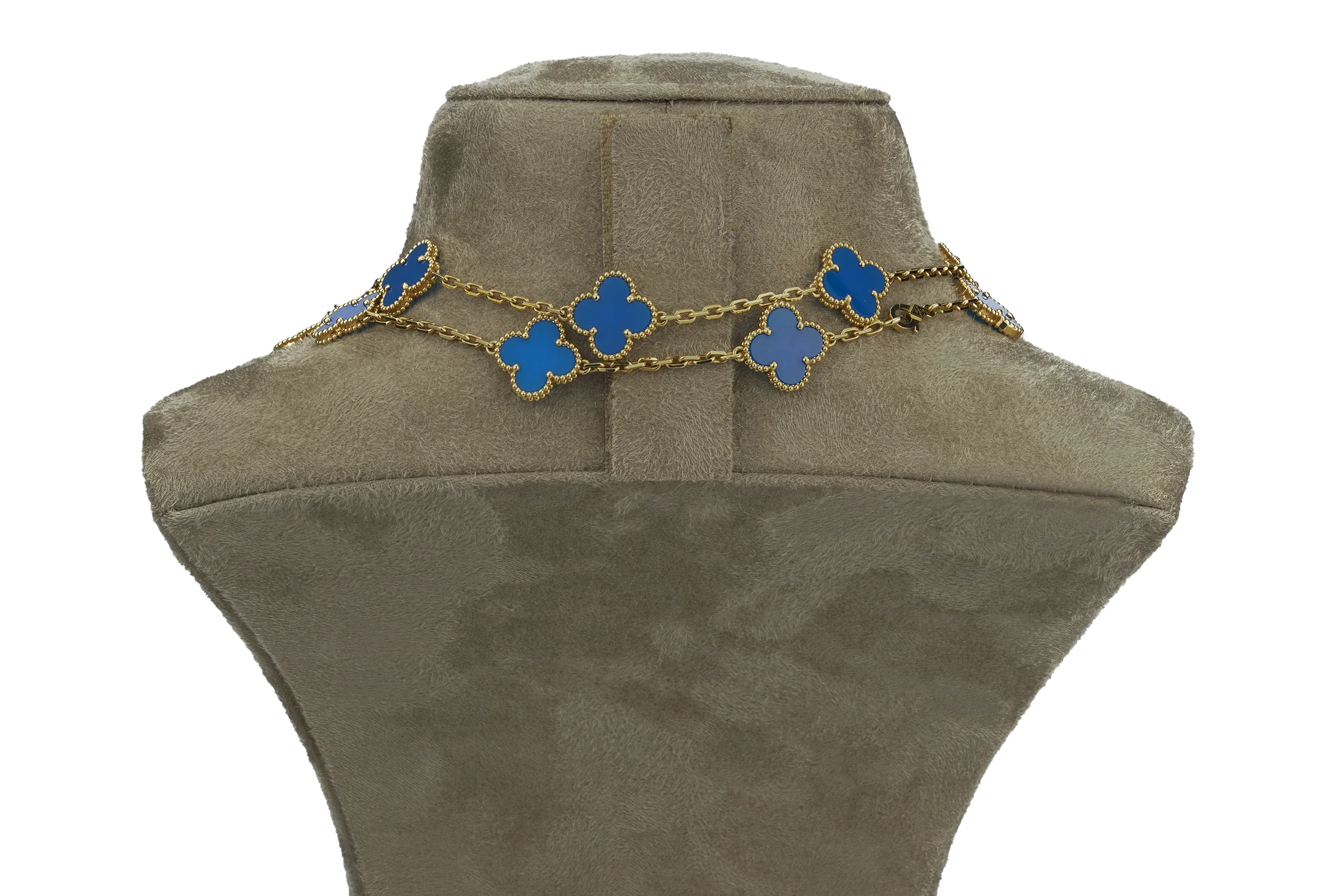 Van Cleef And Arpels Alhambra Vintage Long Necklace 20 Motif, Blue Agate ” Yellow Gold - Image 3