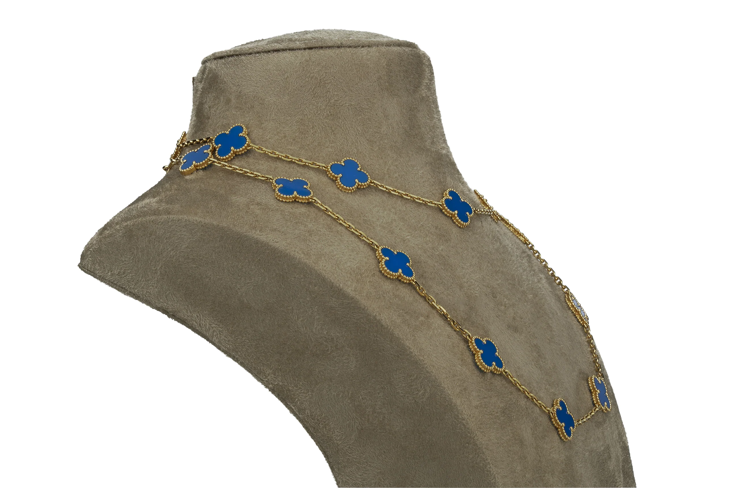 Van Cleef And Arpels Alhambra Vintage Long Necklace 20 Motif, Blue Agate ” Yellow Gold - Image 4