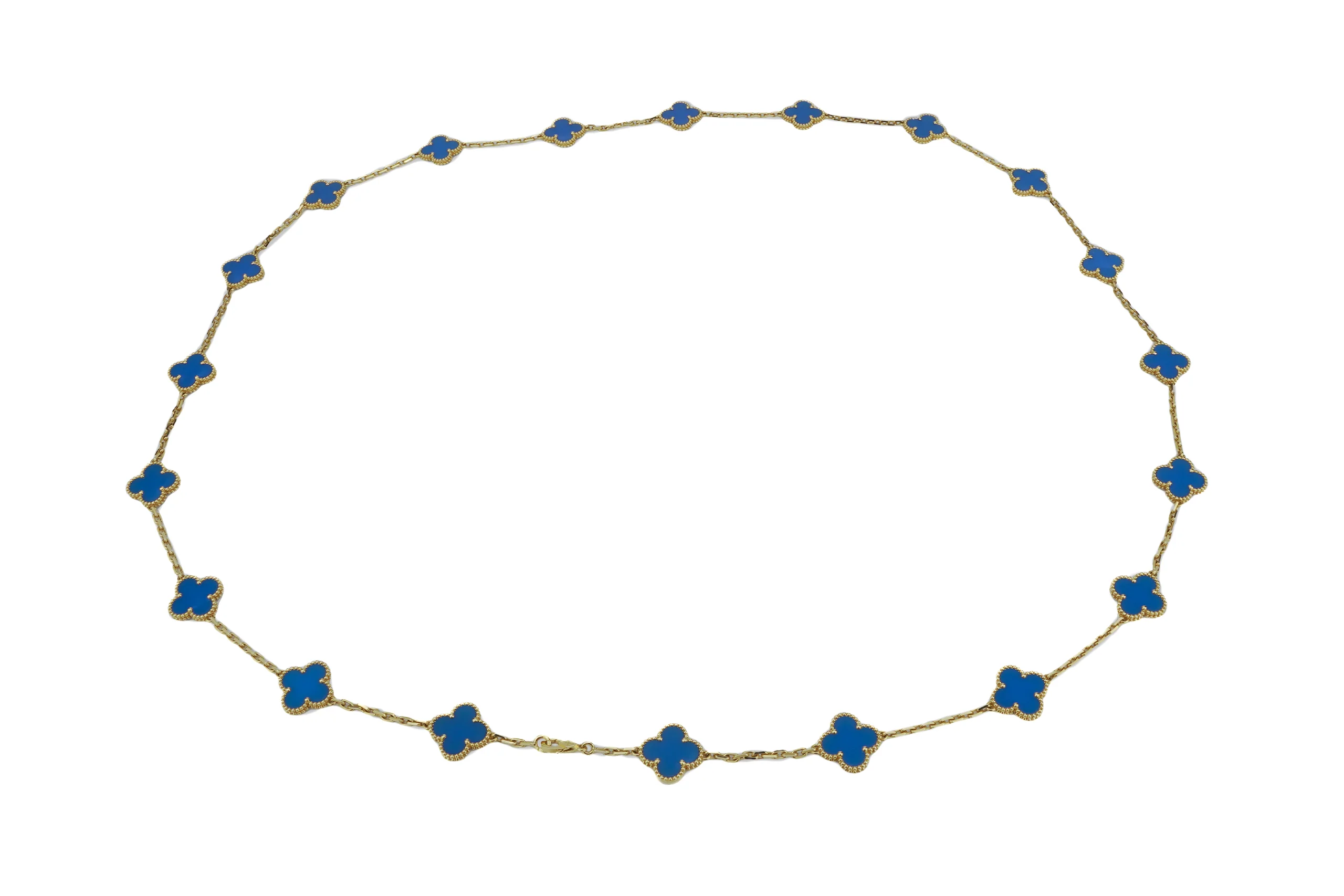 Van Cleef And Arpels Alhambra Vintage Long Necklace 20 Motif, Blue Agate ” Yellow Gold - Image 5