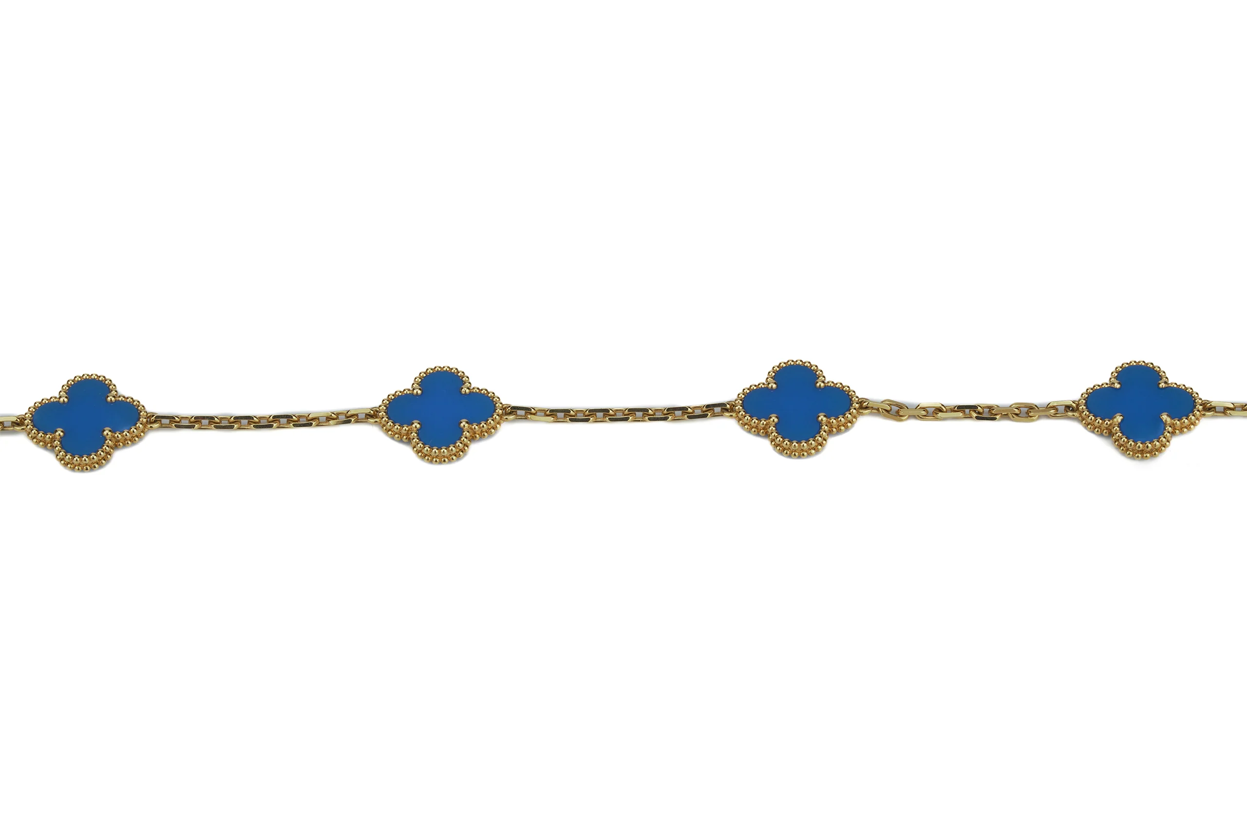 Van Cleef And Arpels Alhambra Vintage Long Necklace 20 Motif, Blue Agate ” Yellow Gold - Image 6