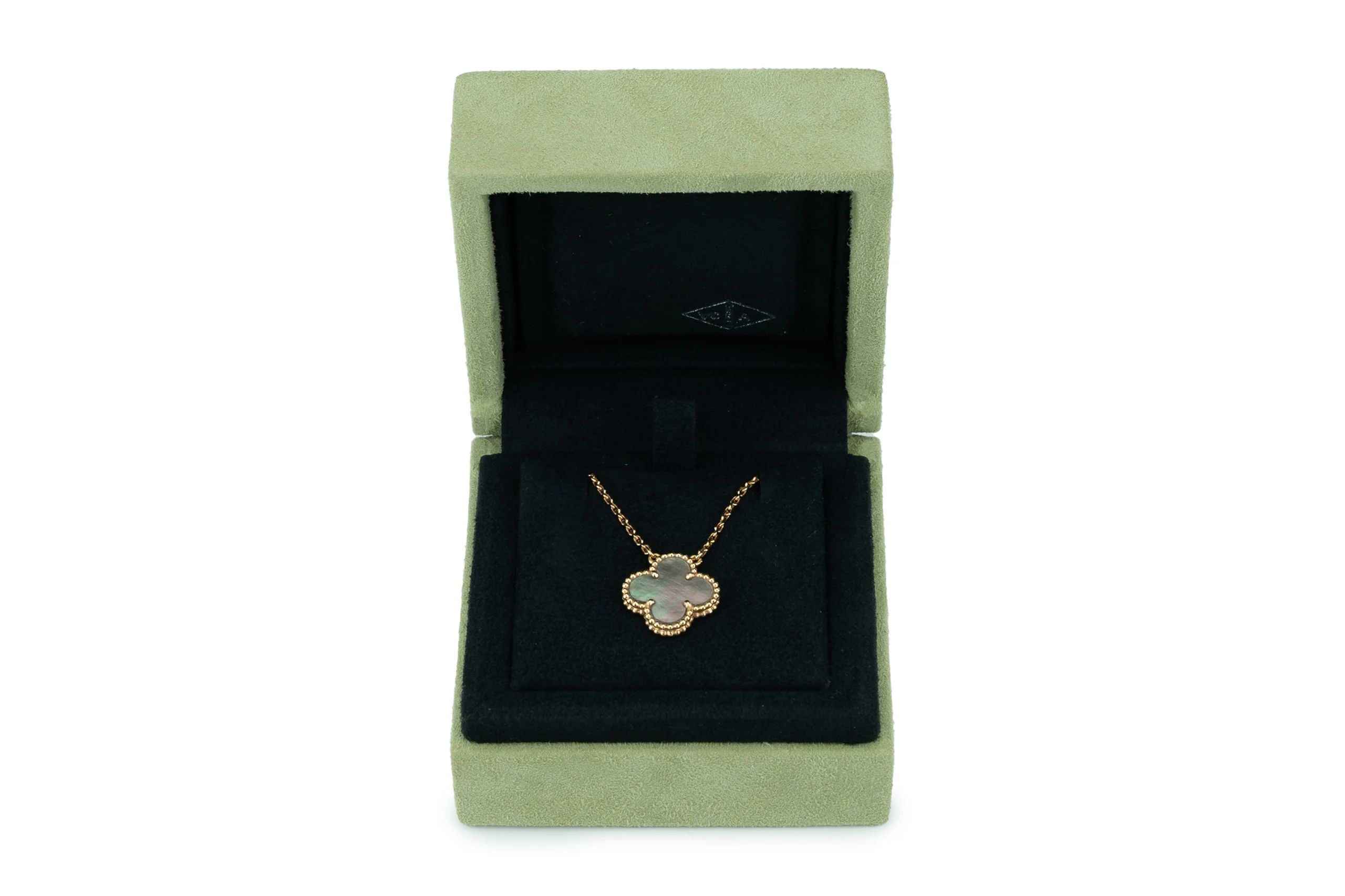 Van Cleef And Arpels Alhambra Vintage Pendant Gray Mother Of Pearl Rose Gold - Image 4
