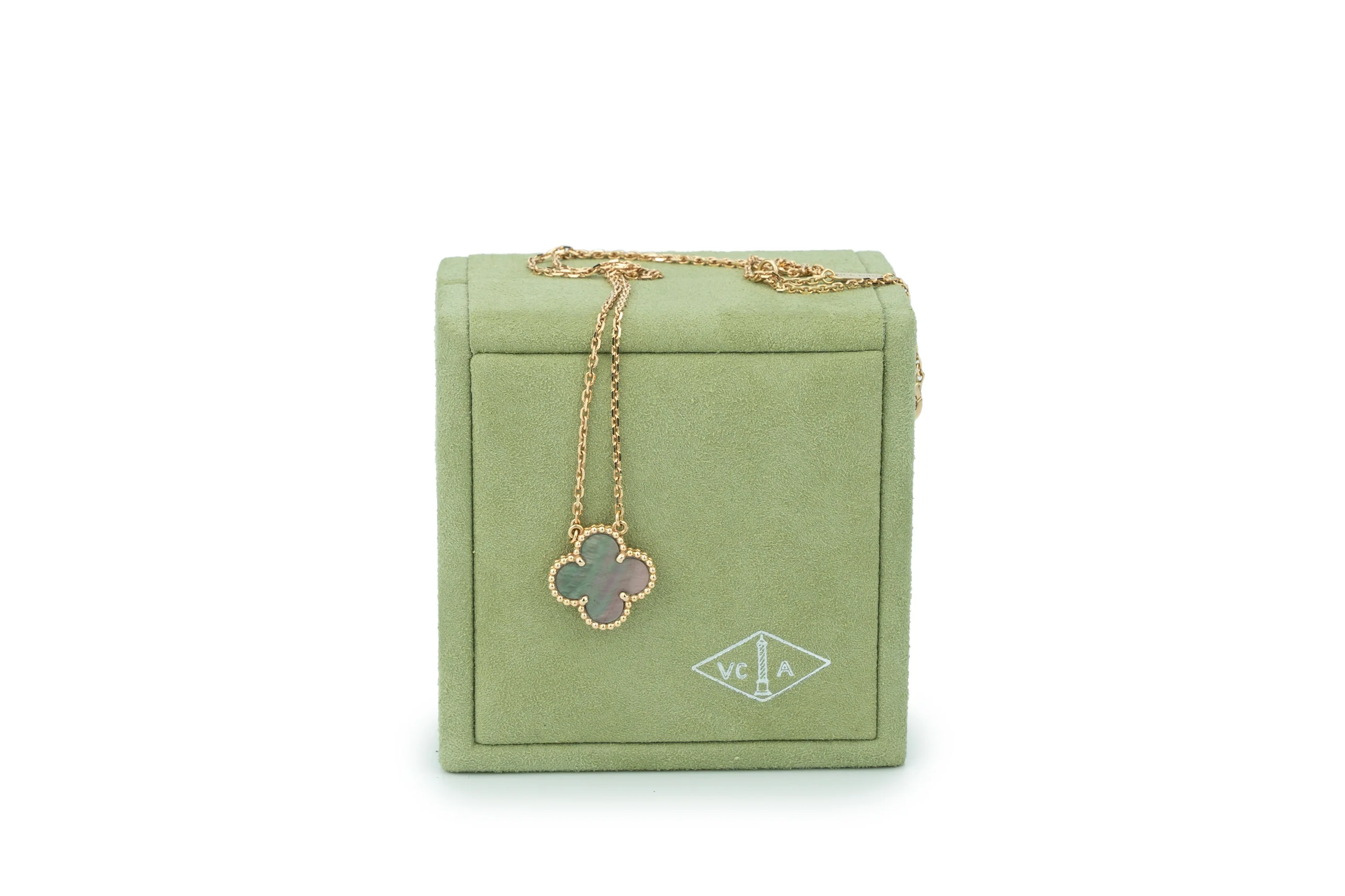 Van Cleef And Arpels Alhambra Vintage Pendant Gray Mother Of Pearl Rose Gold - Image 6