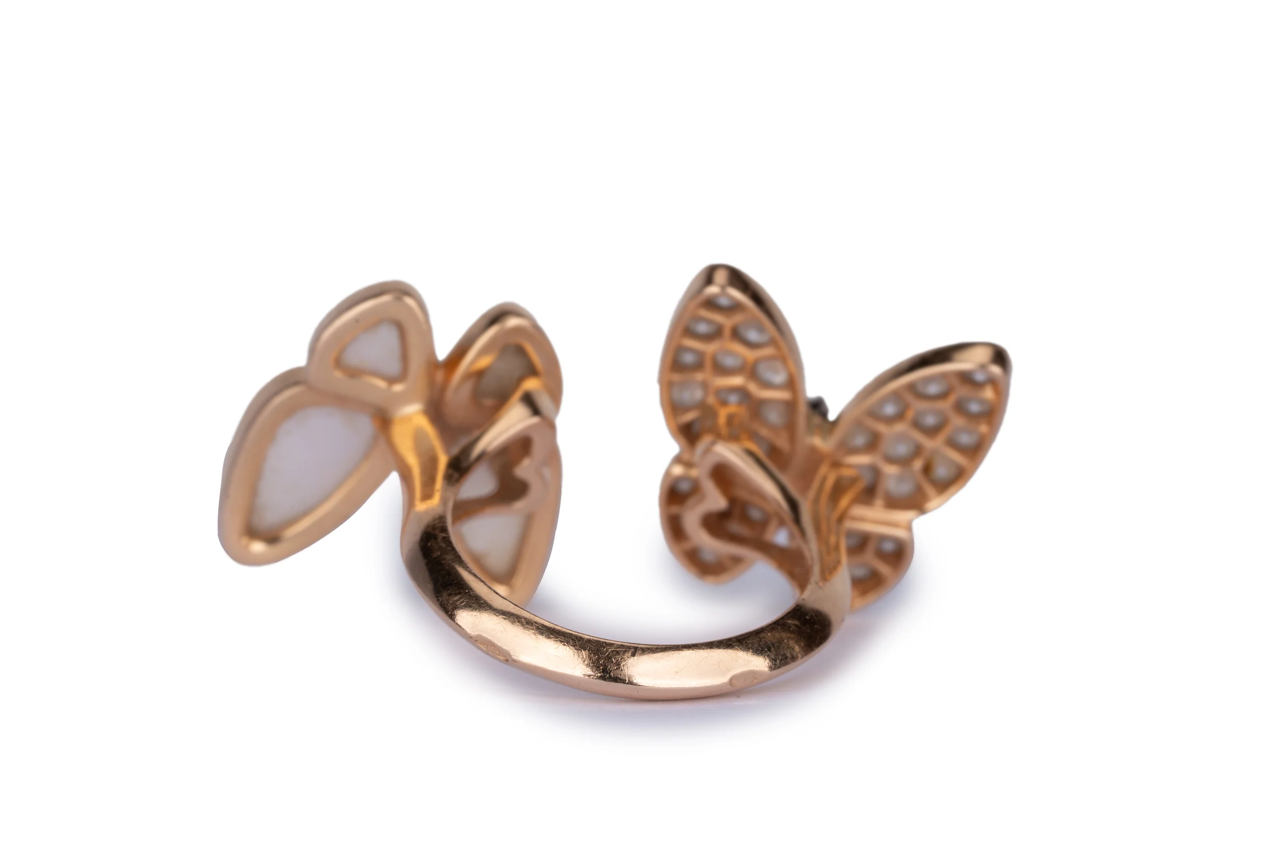 Van Cleef And Arpels Two Butterfly Between The Finger Ring Diamond Mother Of Pearl Rose Gold - Image 3