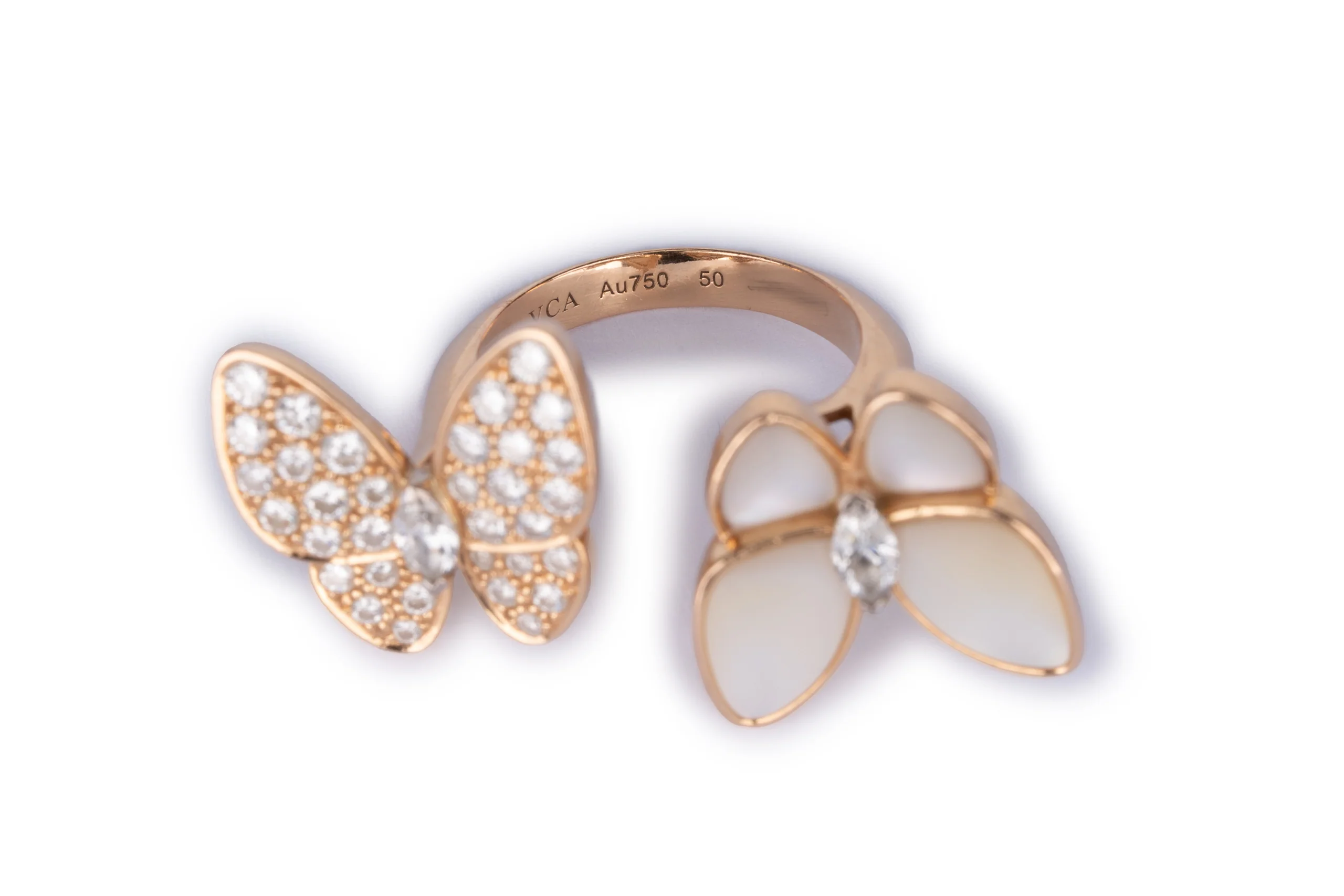 Van Cleef And Arpels Two Butterfly Between The Finger Ring Diamond Mother Of Pearl Rose Gold - Image 8