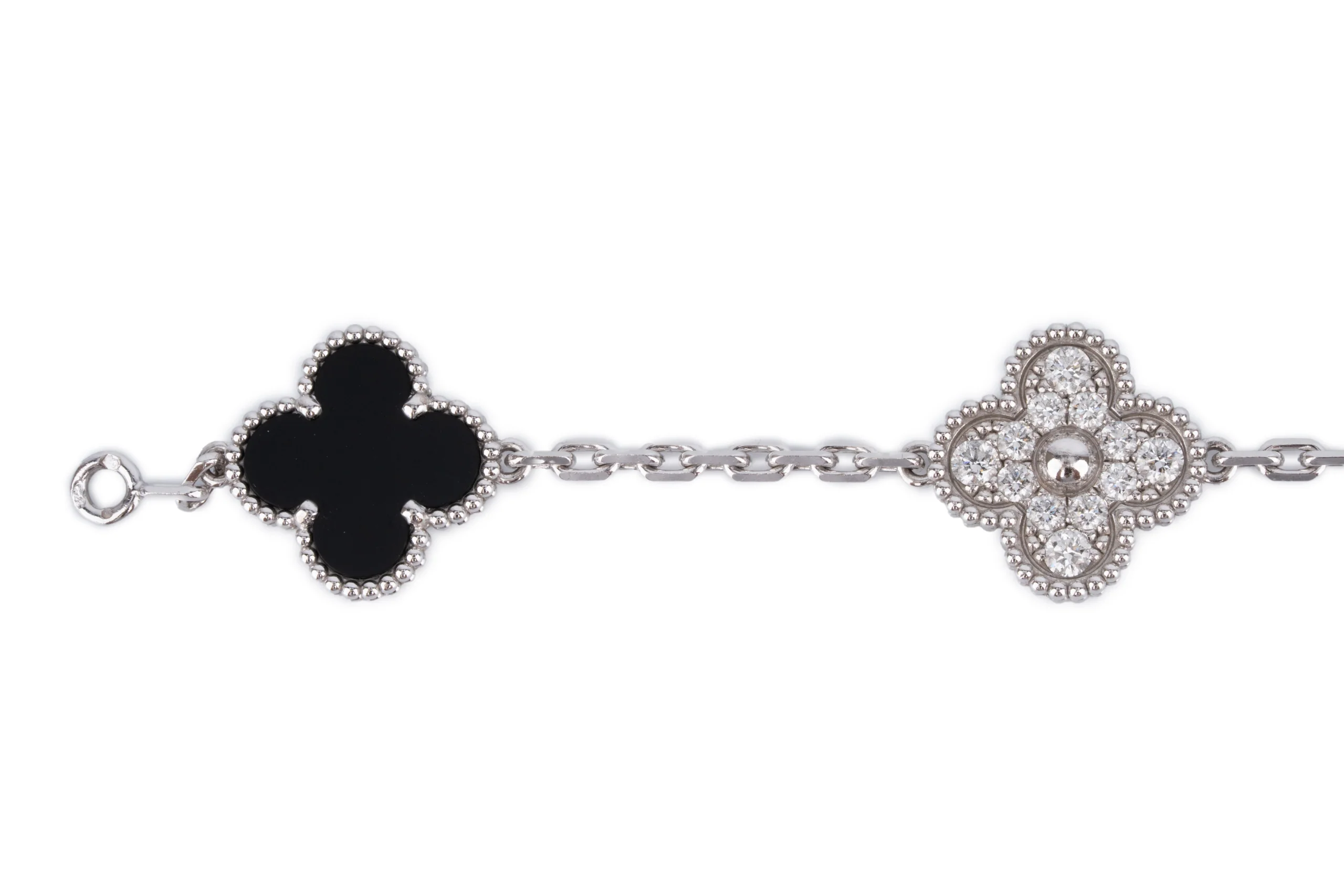 Van Cleef And Arpels Vintage Alhambra Bracelet	5 Motif White Gold  Onyx & Diamond - Image 5