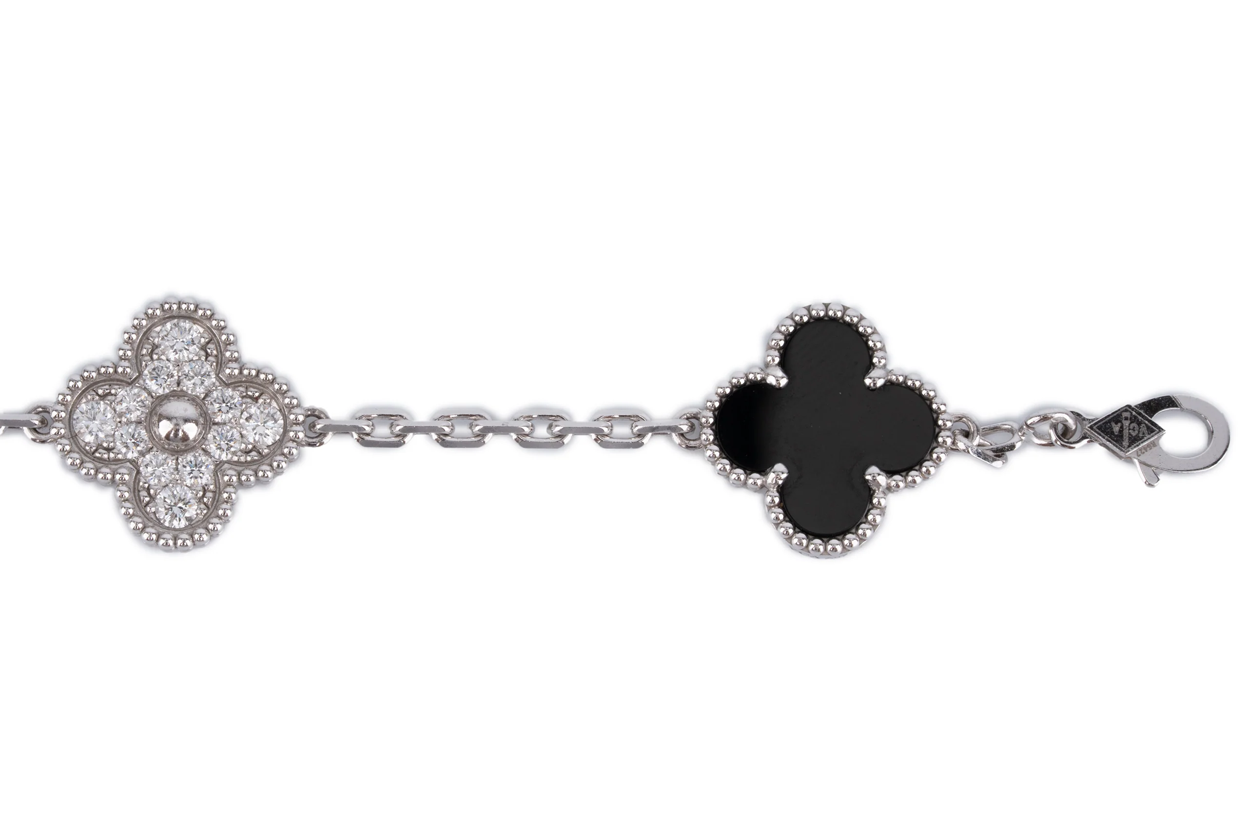 Van Cleef And Arpels Vintage Alhambra Bracelet	5 Motif White Gold  Onyx & Diamond - Image 6