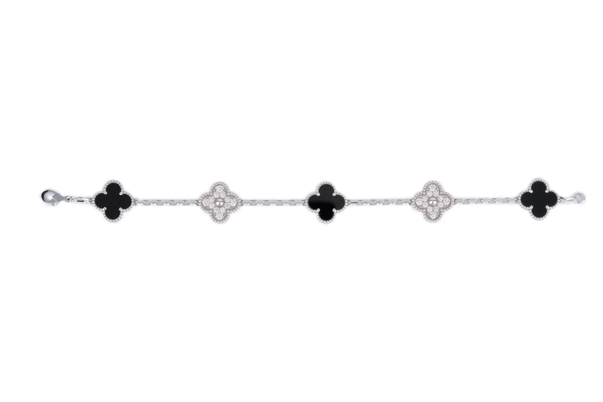 Van Cleef And Arpels Vintage Alhambra Bracelet	5 Motif White Gold  Onyx & Diamond - Image 7