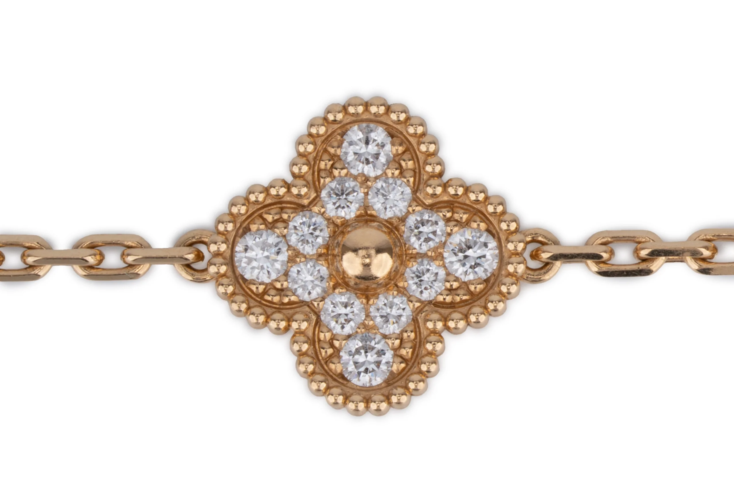 Van Cleef And Arpels Vintage Alhambra	Bracelet	5 Motif	Yellow Gold	Guilloche & Diamond - Image 3