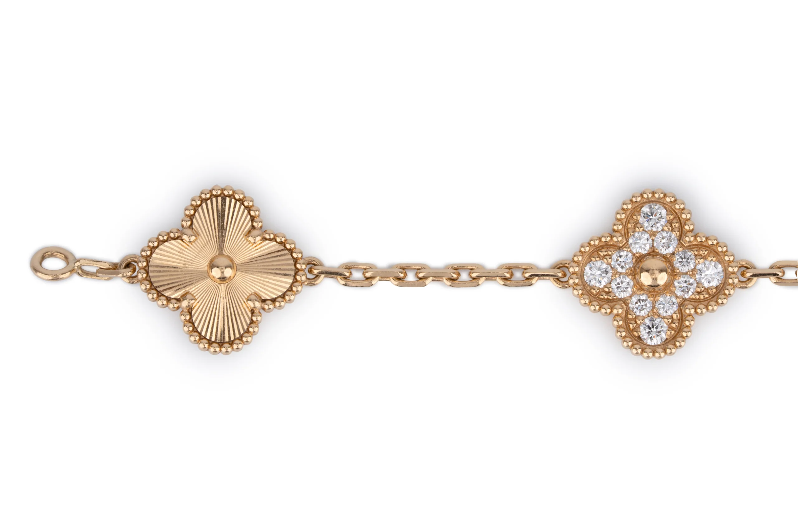 Van Cleef And Arpels Vintage Alhambra	Bracelet	5 Motif	Yellow Gold	Guilloche & Diamond - Image 5
