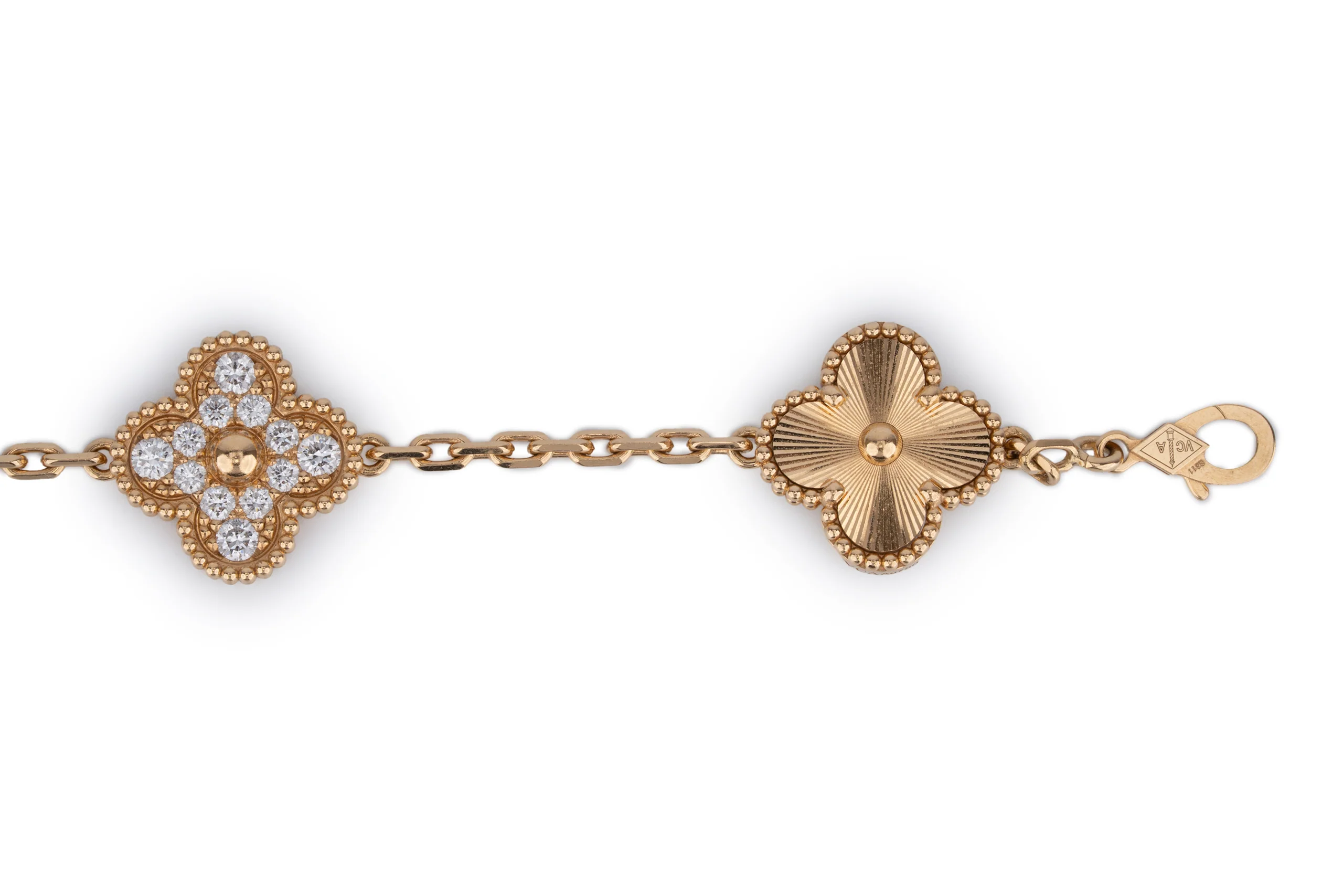 Van Cleef And Arpels Vintage Alhambra	Bracelet	5 Motif	Yellow Gold	Guilloche & Diamond - Image 6