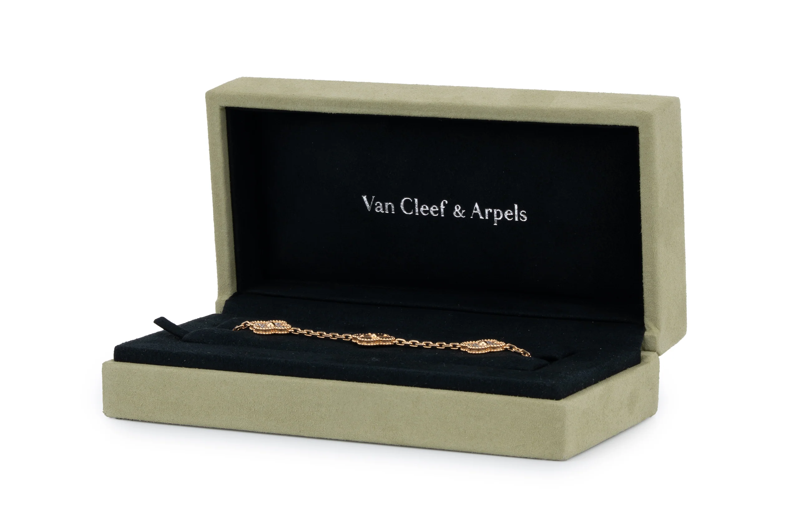 Van Cleef And Arpels Vintage Alhambra	Bracelet	5 Motif	Yellow Gold	Guilloche & Diamond - Image 7