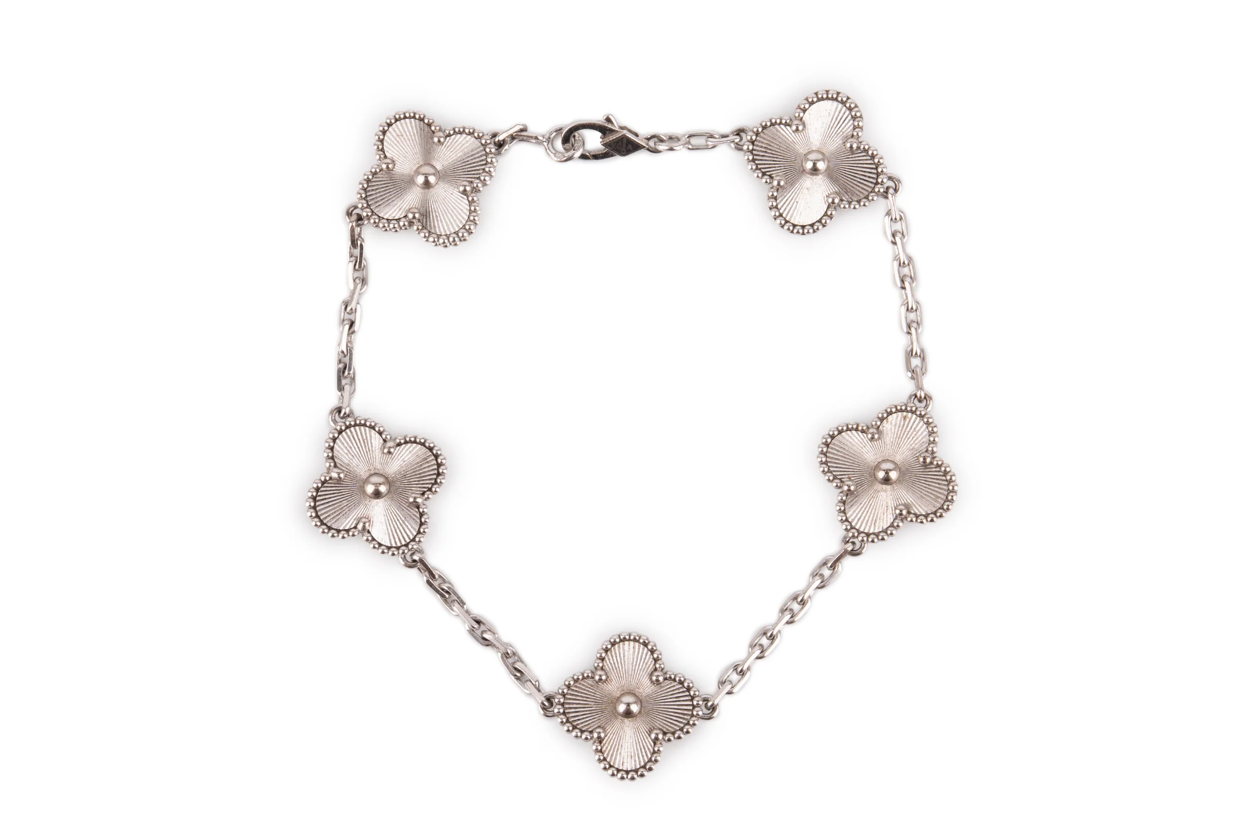 Van Cleef And Arpels Vintage Alhambra Bracelet 	5 Motifs 	Guilloche 	White Gold