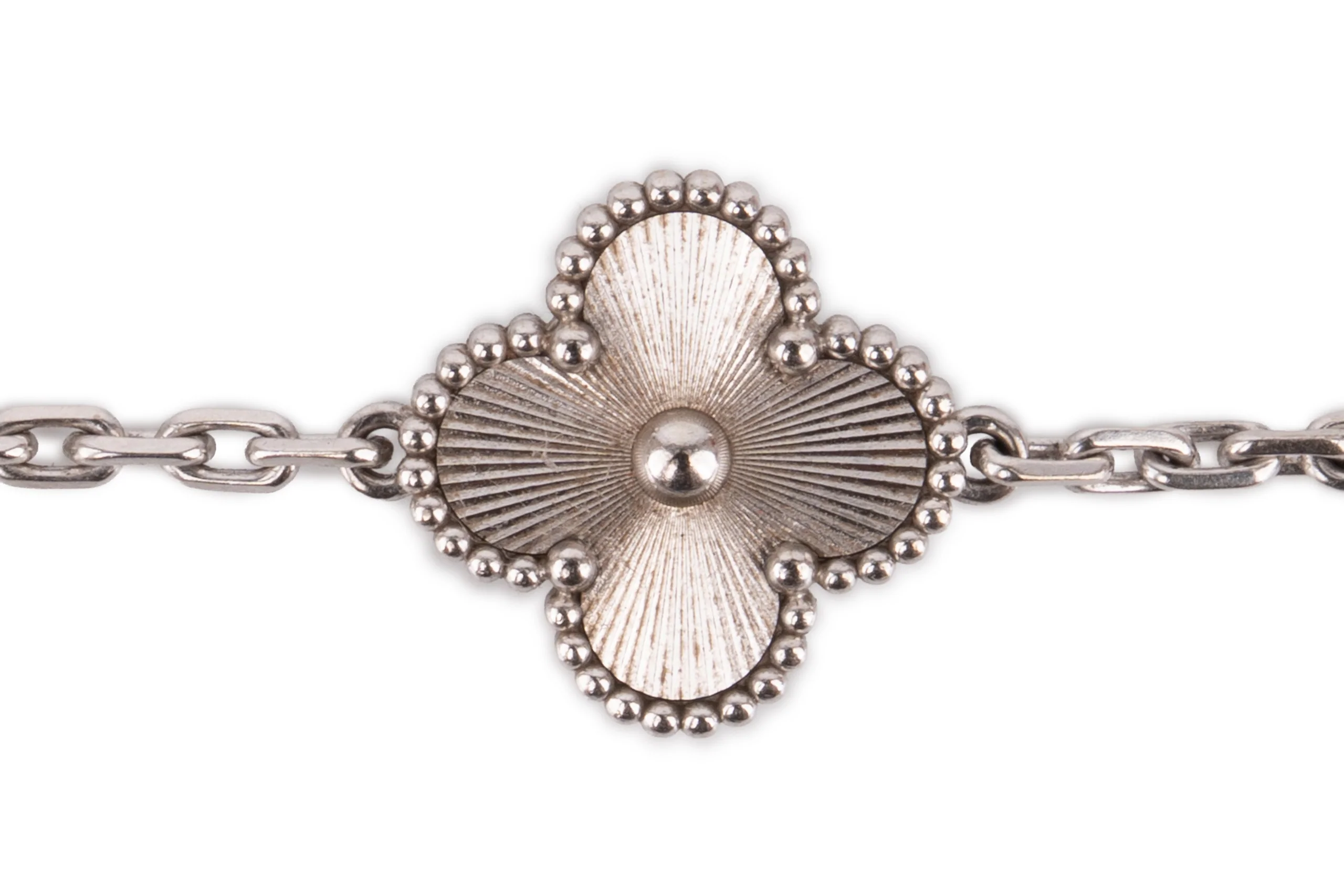 Van Cleef And Arpels Vintage Alhambra Bracelet 	5 Motifs 	Guilloche 	White Gold - Image 2