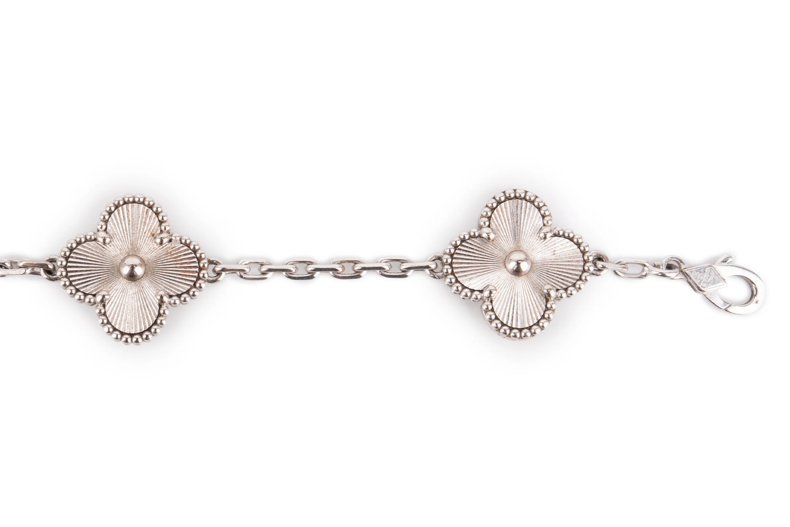Van Cleef And Arpels Vintage Alhambra Bracelet 	5 Motifs 	Guilloche 	White Gold - Image 5