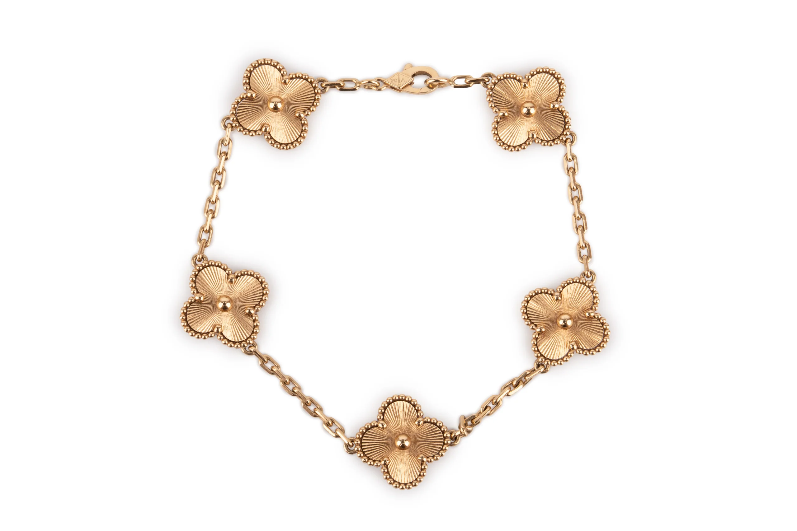 Van Cleef And Arpels Vintage Alhambra Bracelet	5 Motifs 	Guilloche 	Yellow Gold