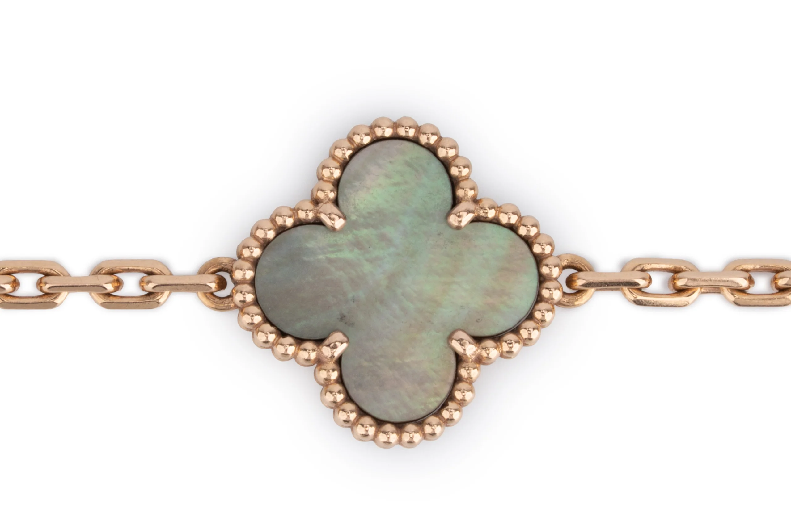 Van Cleef And Arpels Vintage Alhambra Bracelet	5 Motif	Rose Gold	Gray Mop & Diamond - Image 2