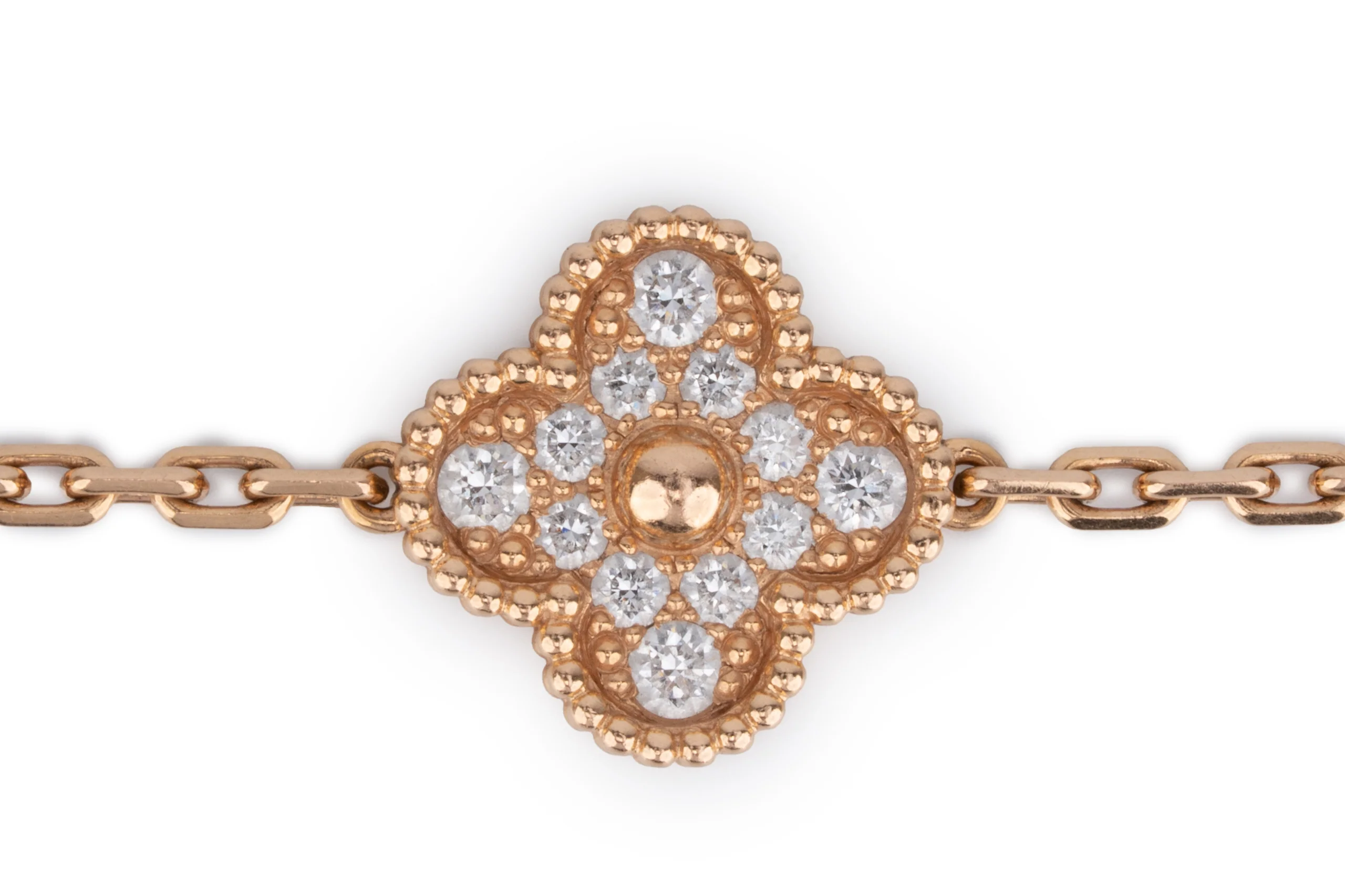 Van Cleef And Arpels Vintage Alhambra Bracelet	5 Motif	Rose Gold	Gray Mop & Diamond - Image 3