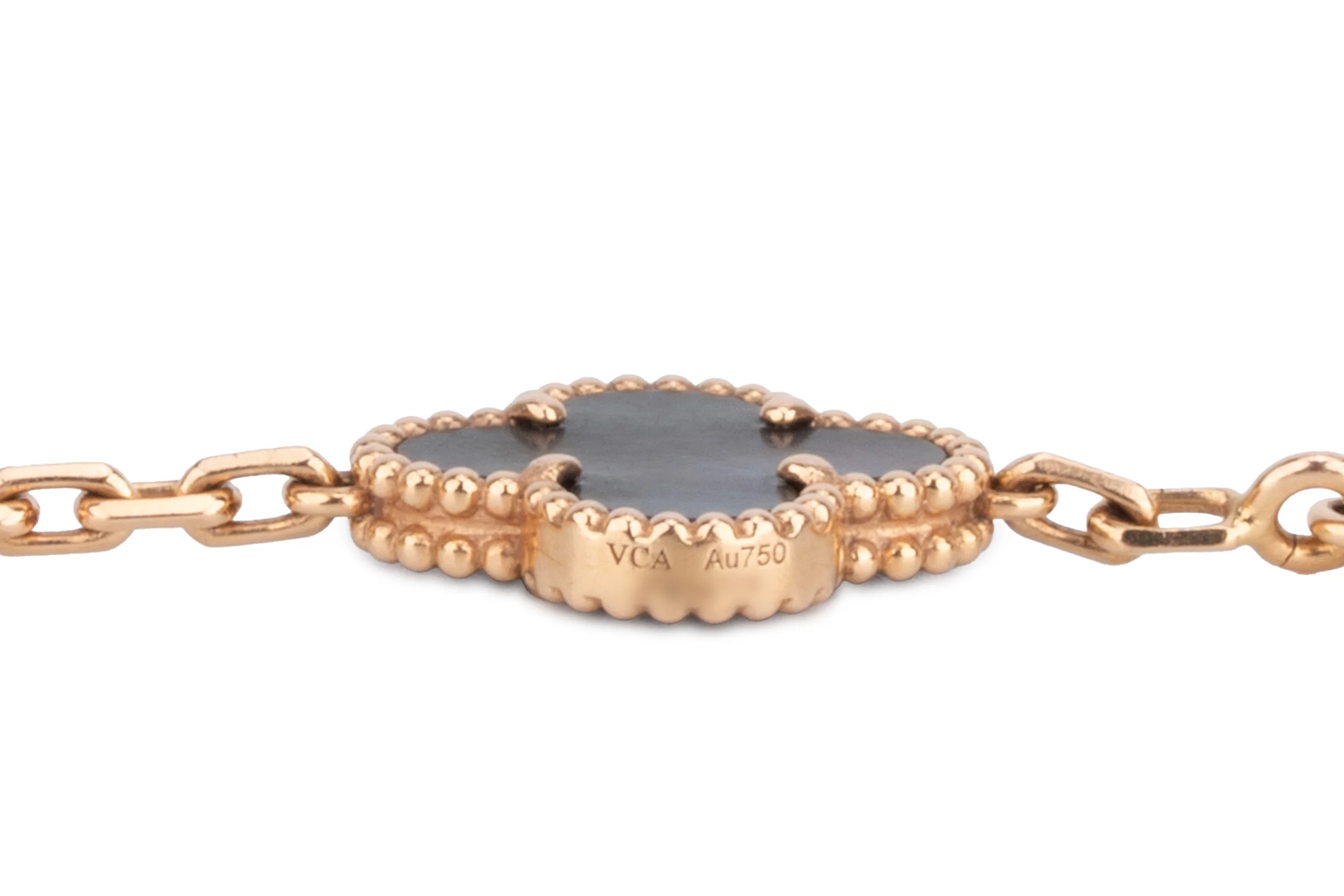 Van Cleef And Arpels Vintage Alhambra Bracelet	5 Motif	Rose Gold	Gray Mop & Diamond - Image 4