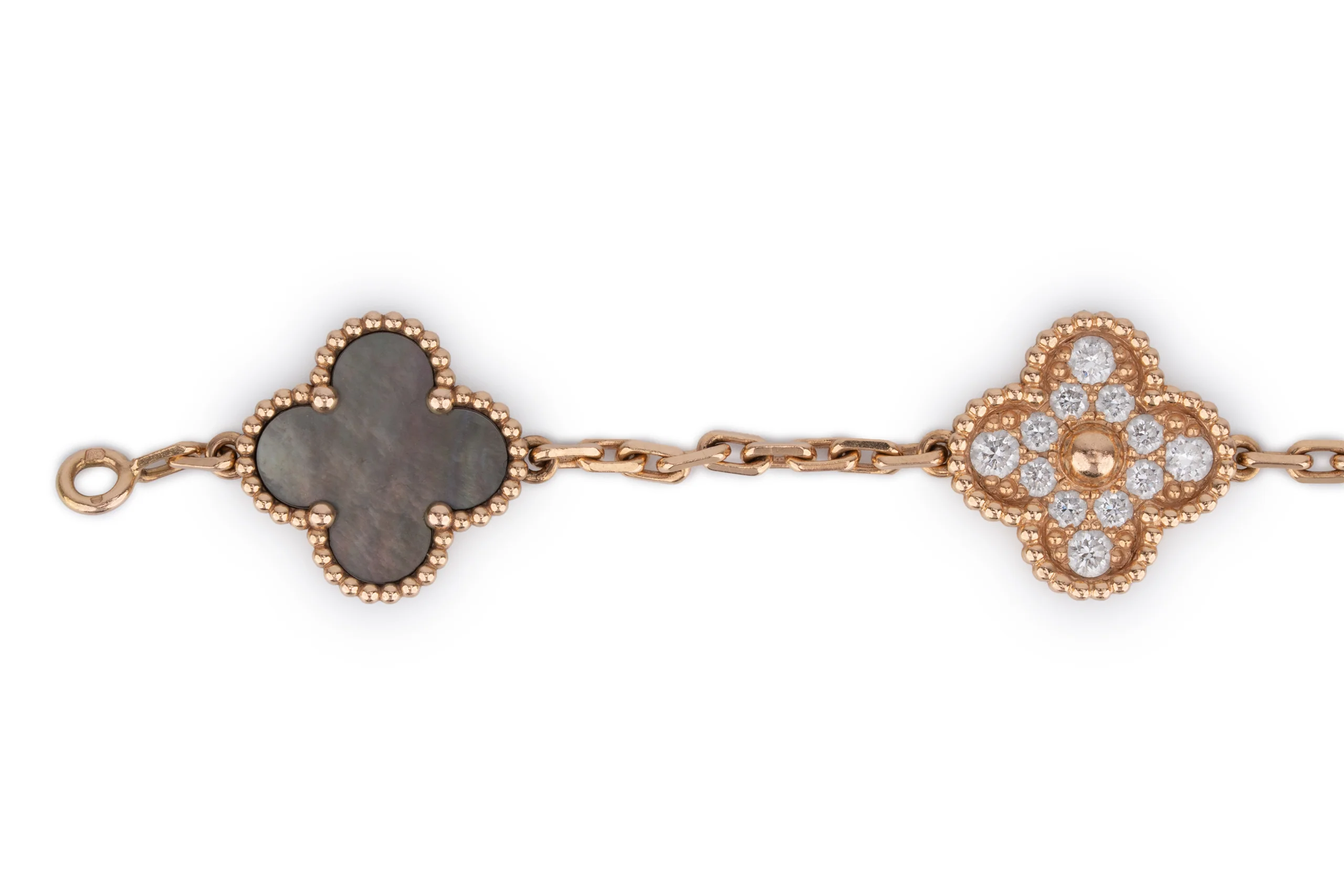 Van Cleef And Arpels Vintage Alhambra Bracelet	5 Motif	Rose Gold	Gray Mop & Diamond - Image 5