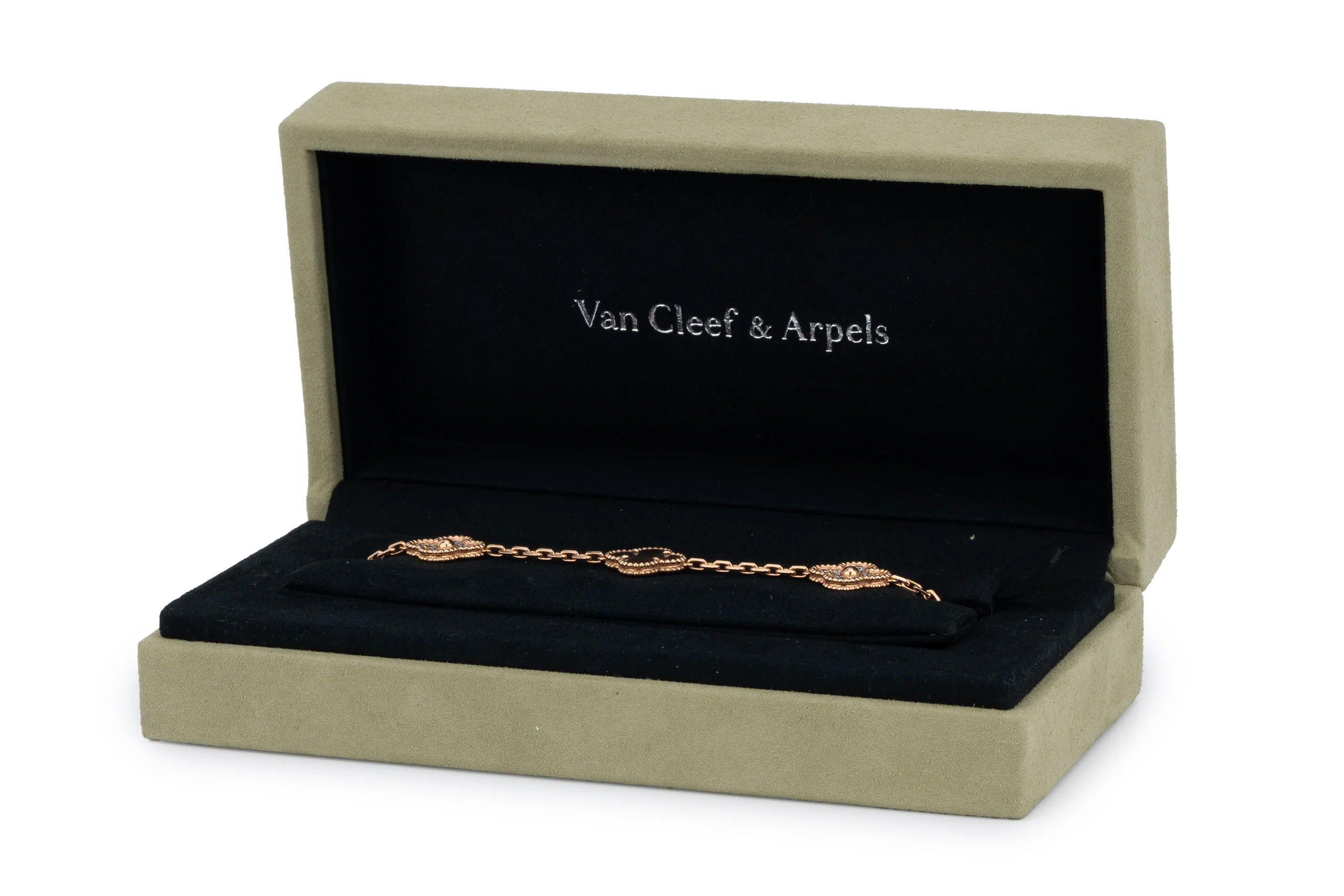 Van Cleef And Arpels Vintage Alhambra Bracelet	5 Motif	Rose Gold	Gray Mop & Diamond - Image 8